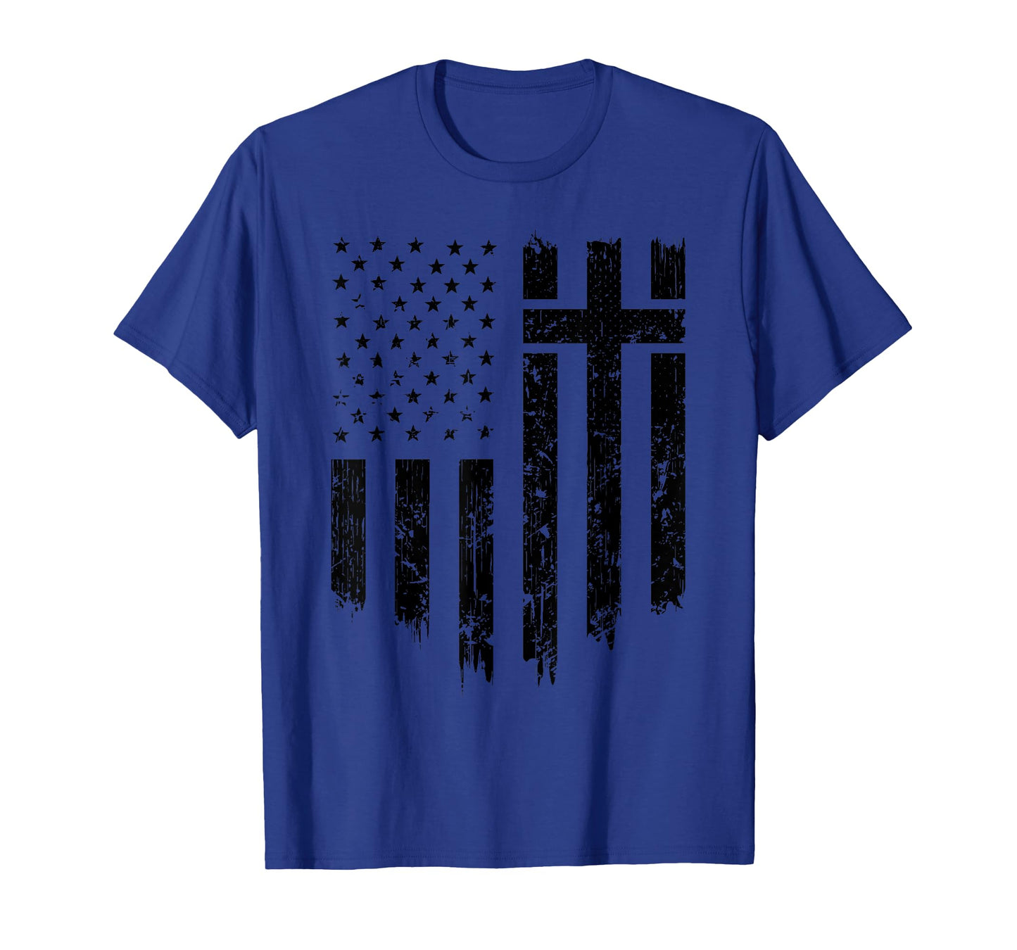 Vintage Distressed USA Flag Cross Christian Faith Gift T-Shirt