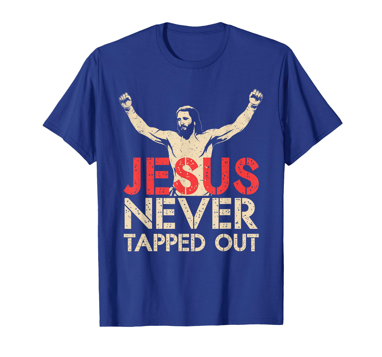 Jesus Never Tapped Out Unisex-Adults Black Small T-Shirt Wrestling Themed Christian T-Shirt