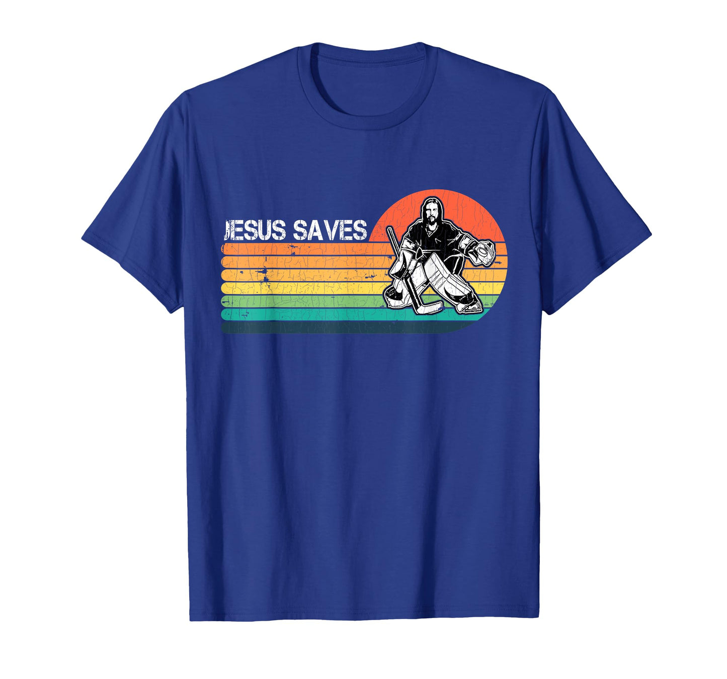 Vintage Retro Sunset Jesus Saves Hockey Player Jesus Lover T-Shirt