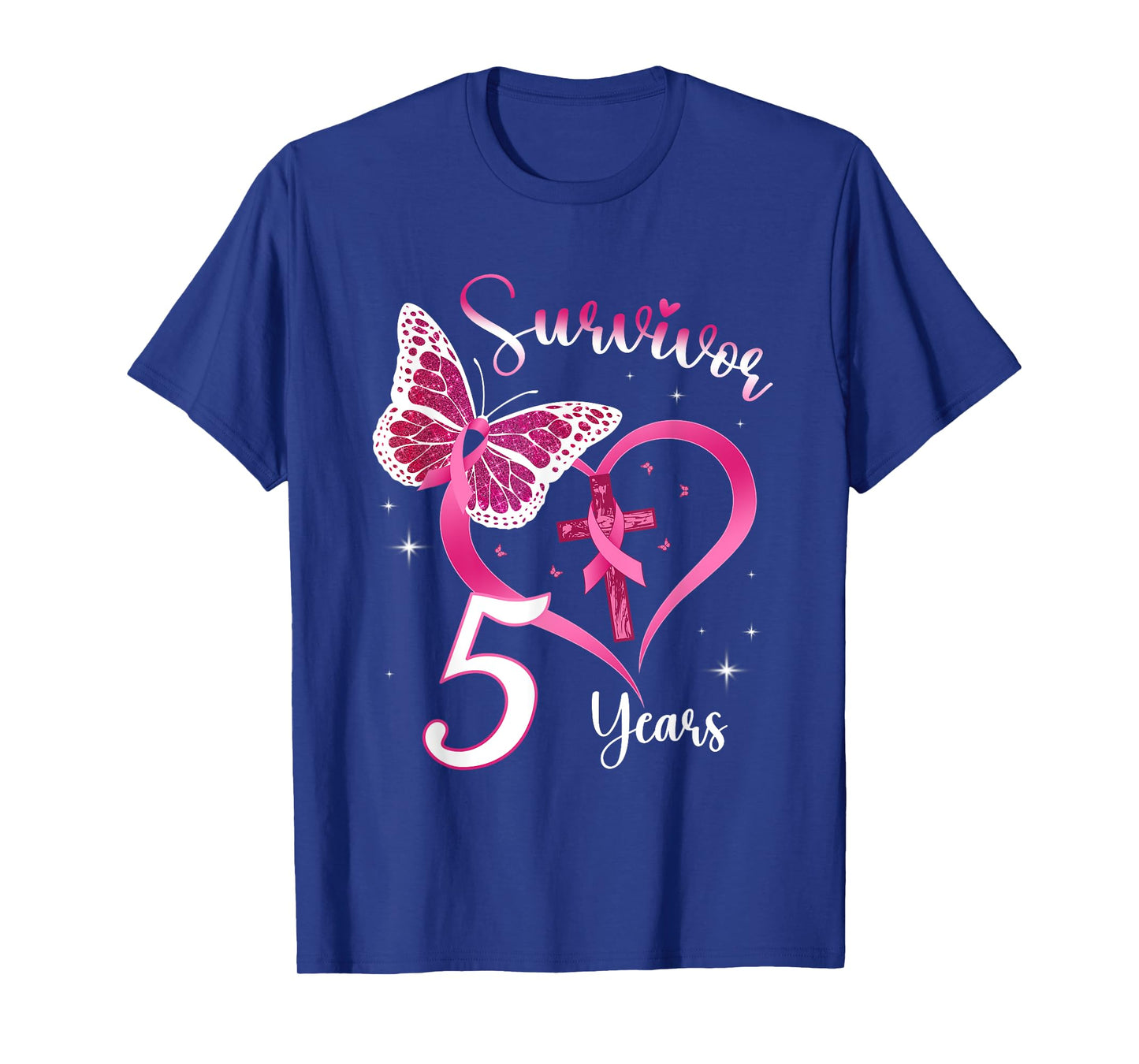 Breast Cancer Survivor Pink Ribbon Butterfly 5 Years Gift T-Shirt