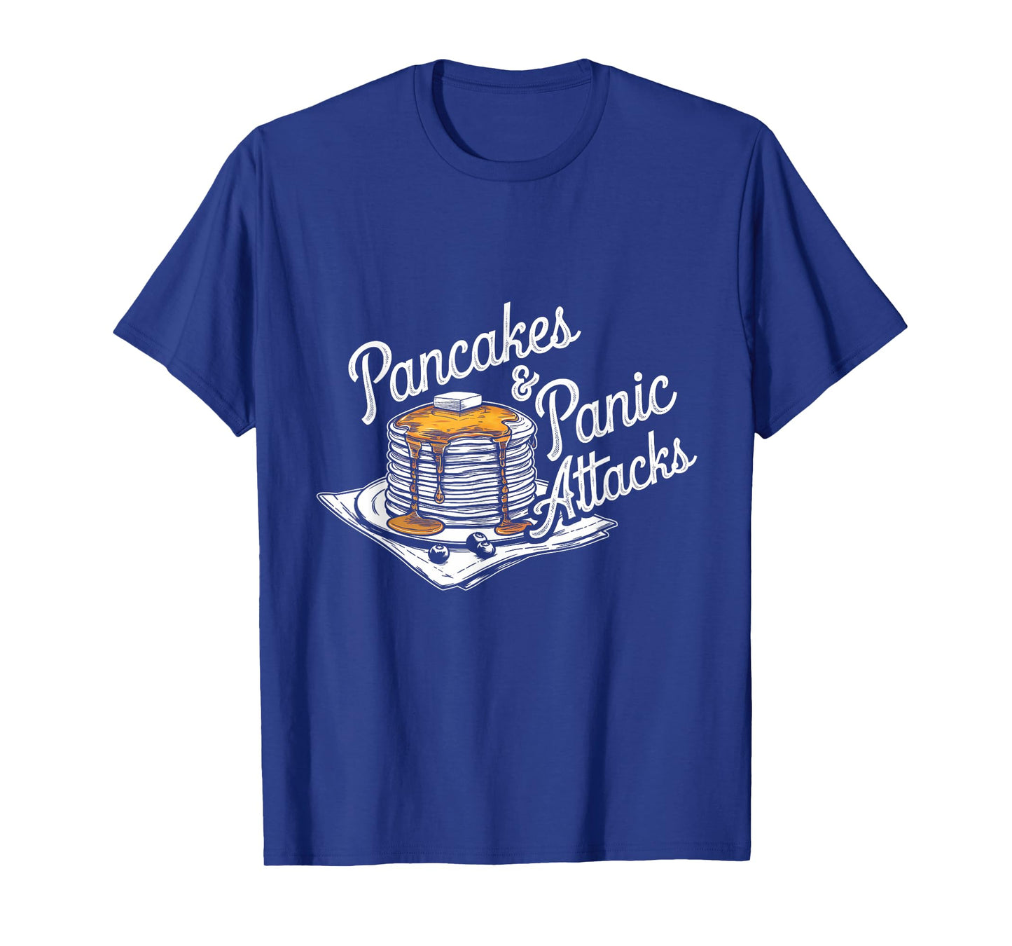 Pancakes & Panic Attacks Tee - Unisex Adults - Black - Small - Short Sleeve - Modern Cartoon Humor - T-Shirt