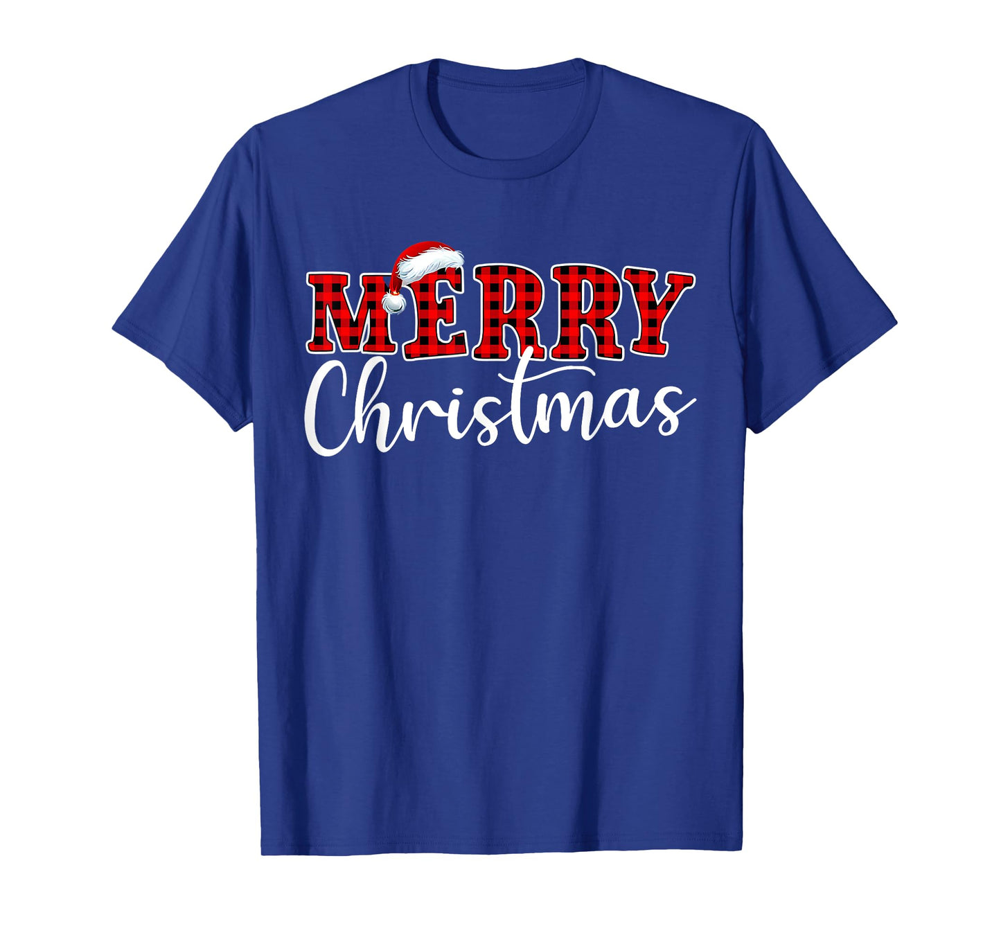 Merry Christmas Buffalo Plaid Red Santa Hat Xmas Pajamas T-Shirt