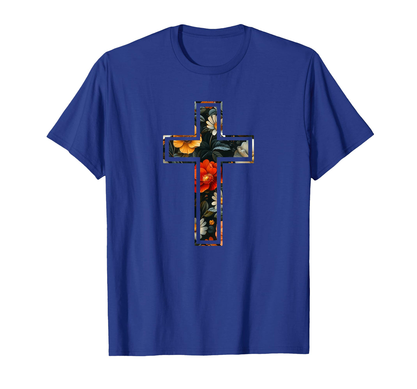Elegant Silhouette Flowers Faith Floral Christian Cross T-Shirt