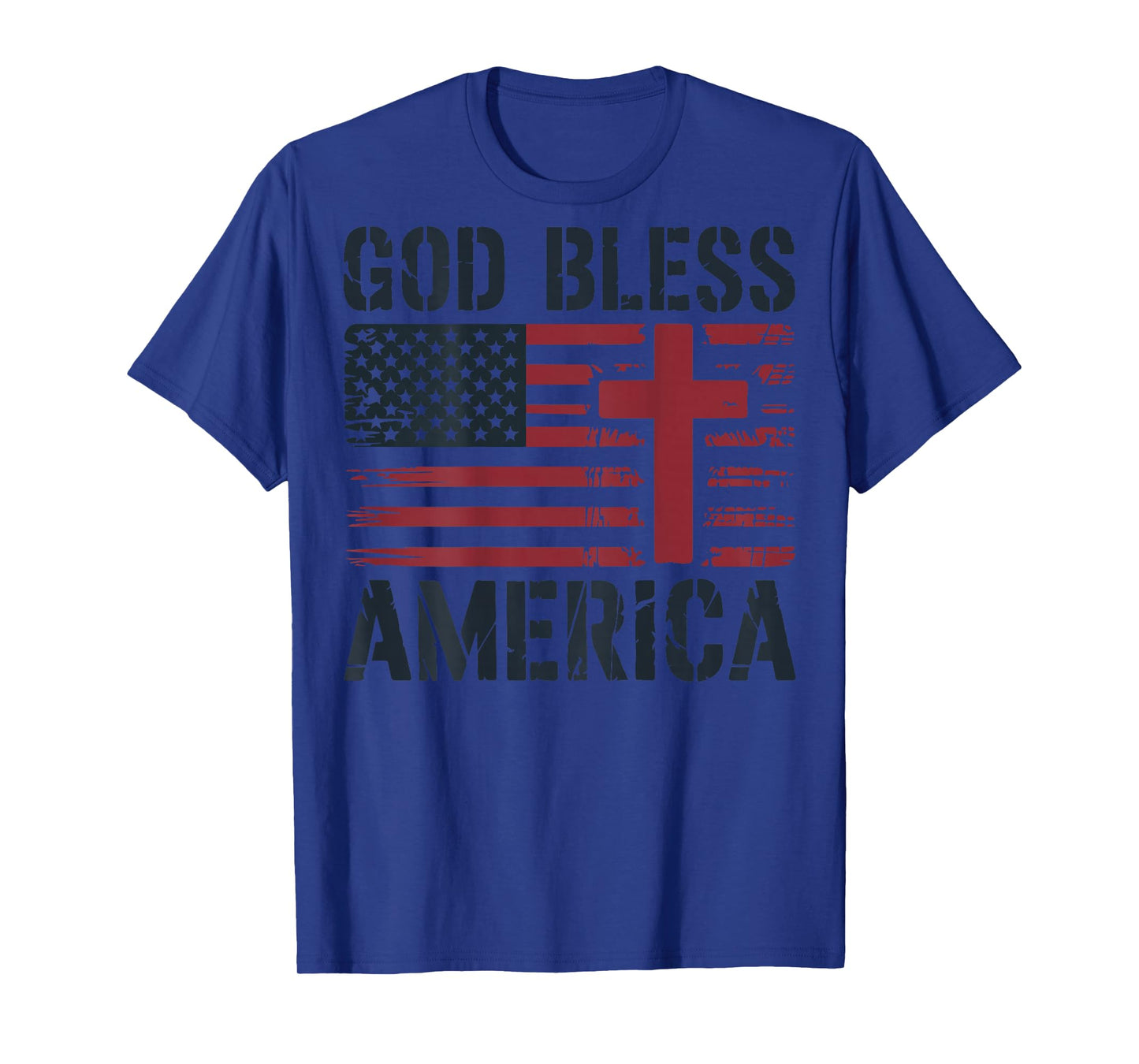 Mens God Bless American Flag Christian Patriotic Cross Jesus T-Shirt