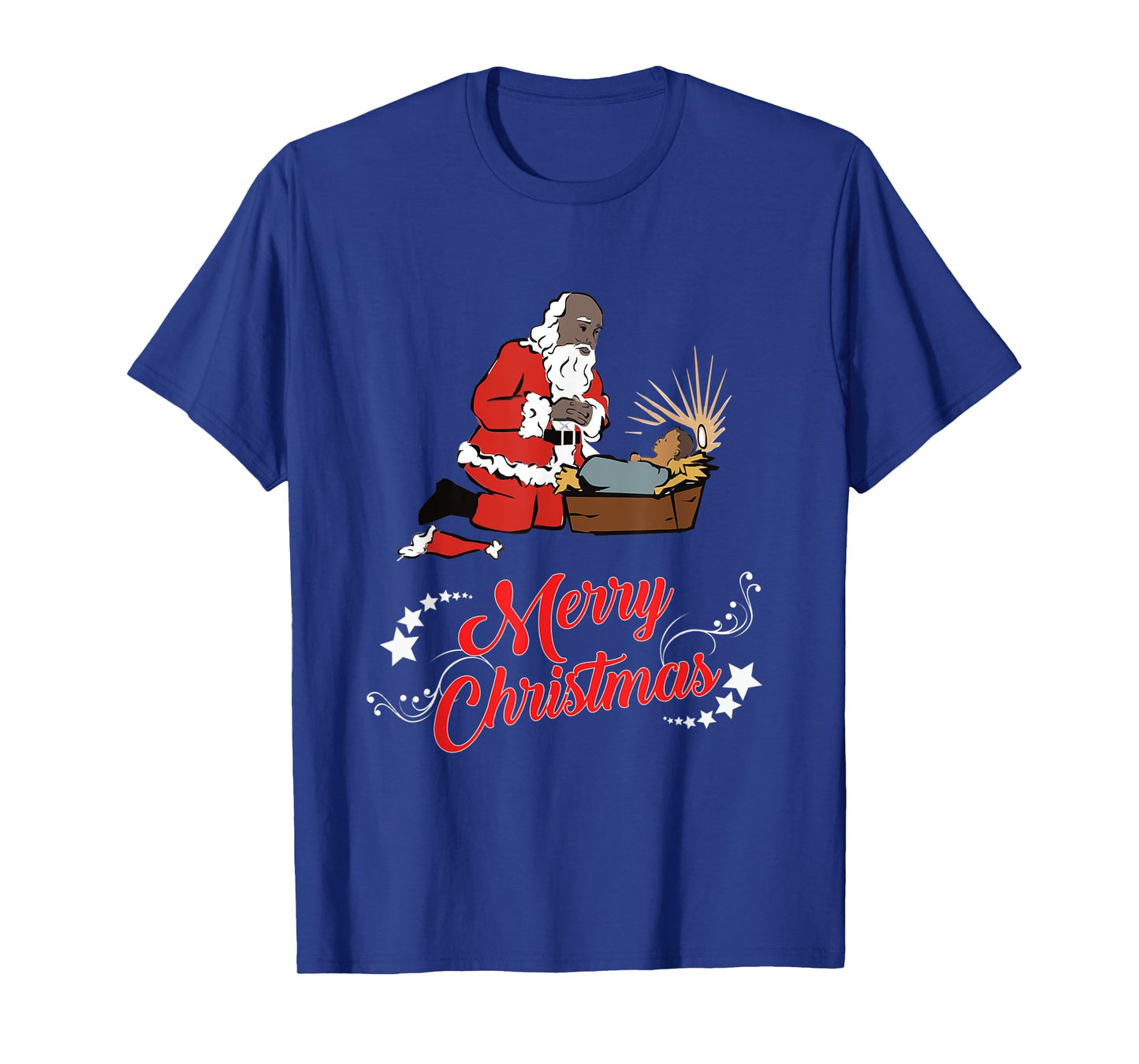 Dark Skin Santa Kneeling And Praying At The Feet Of Jesus T-Shirt