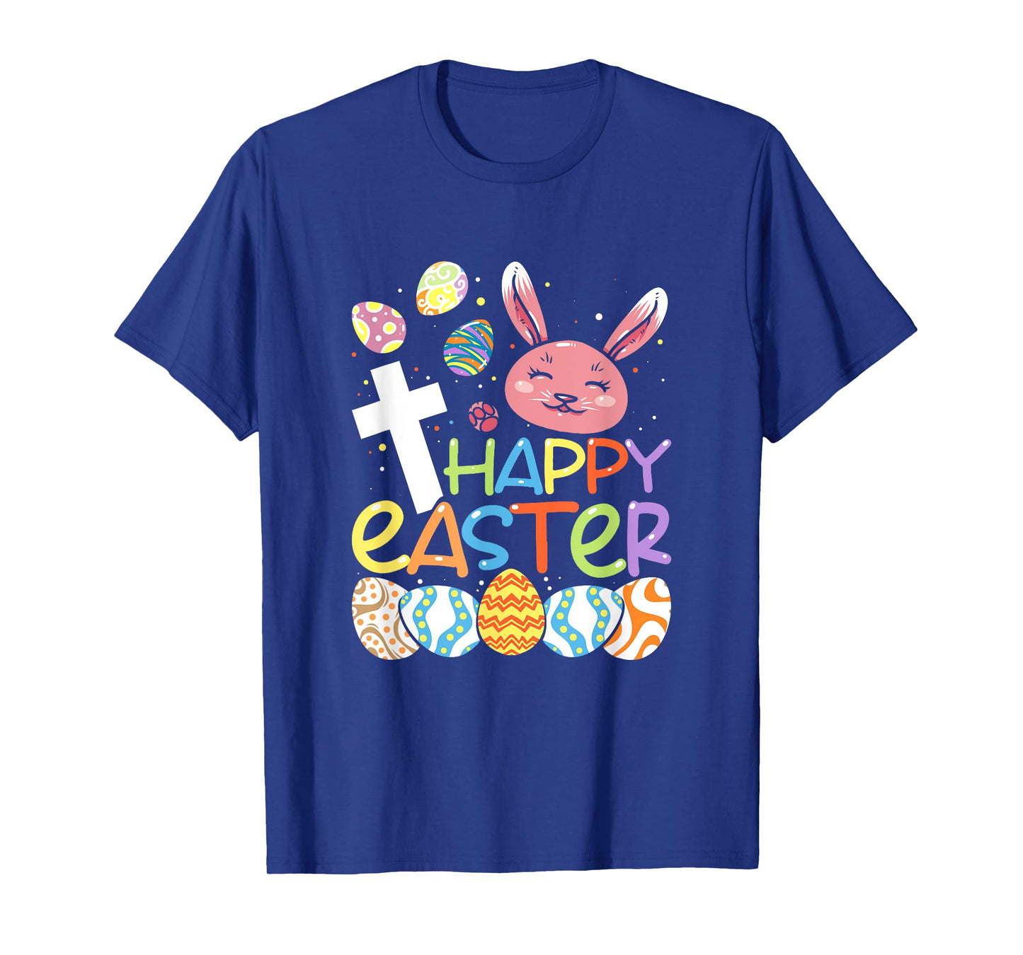 Religious Happy Easter Bunny Rabbit Eggs Jesus Cross Kids T-Shirt