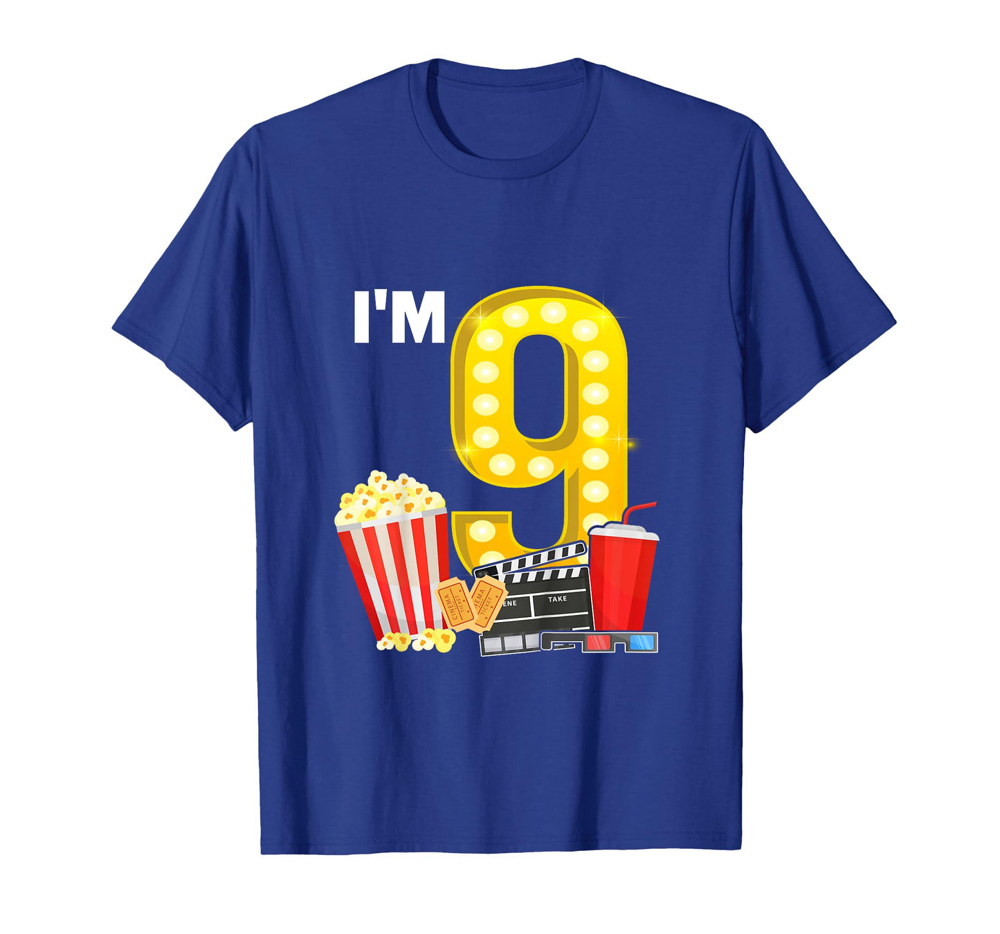 9th Birthday Movie Night Popcorn 9 Years Old Cinema T-Shirt