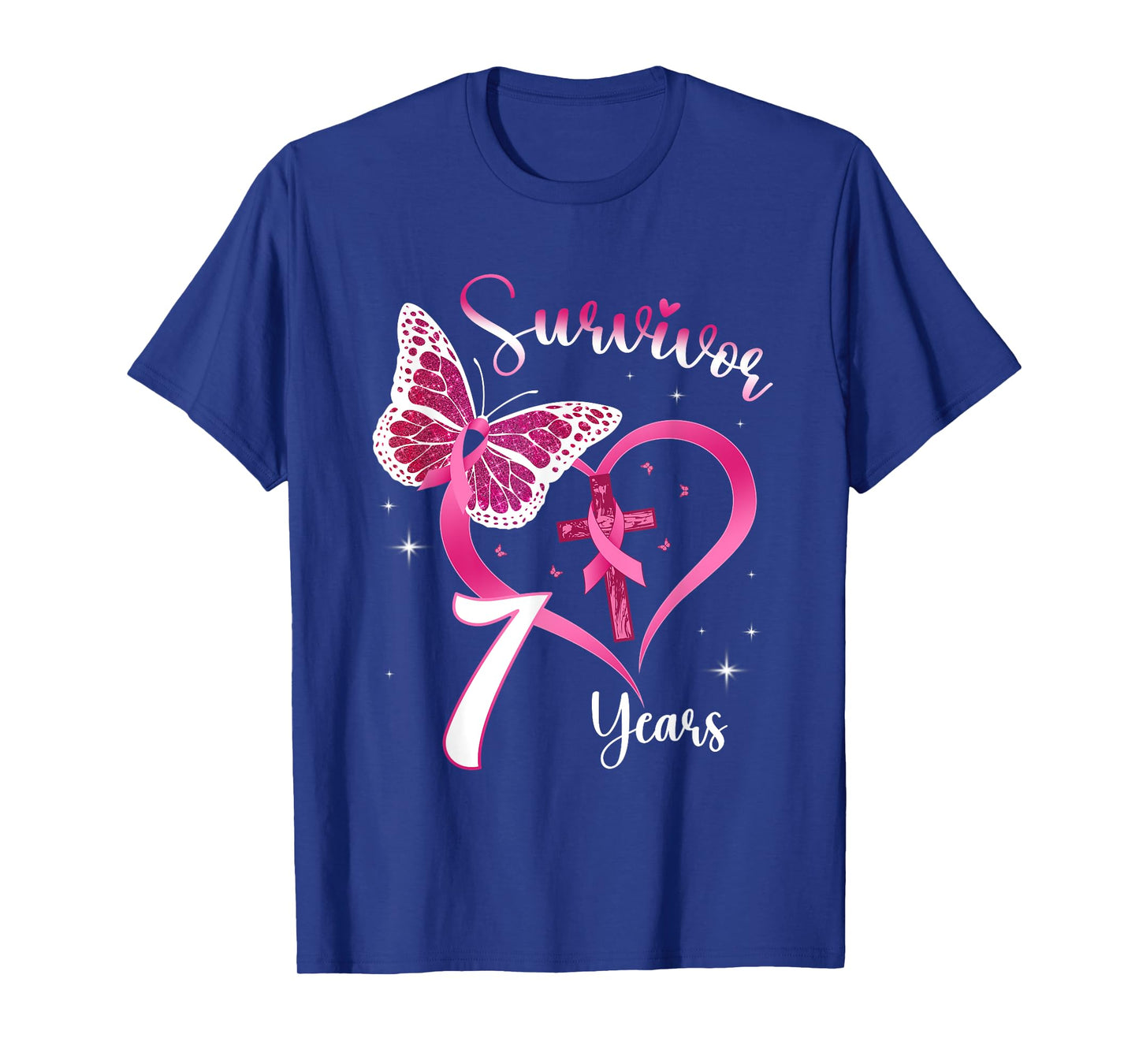 Breast Cancer Survivor Pink Ribbon Butterfly 7 Years Gift T-Shirt