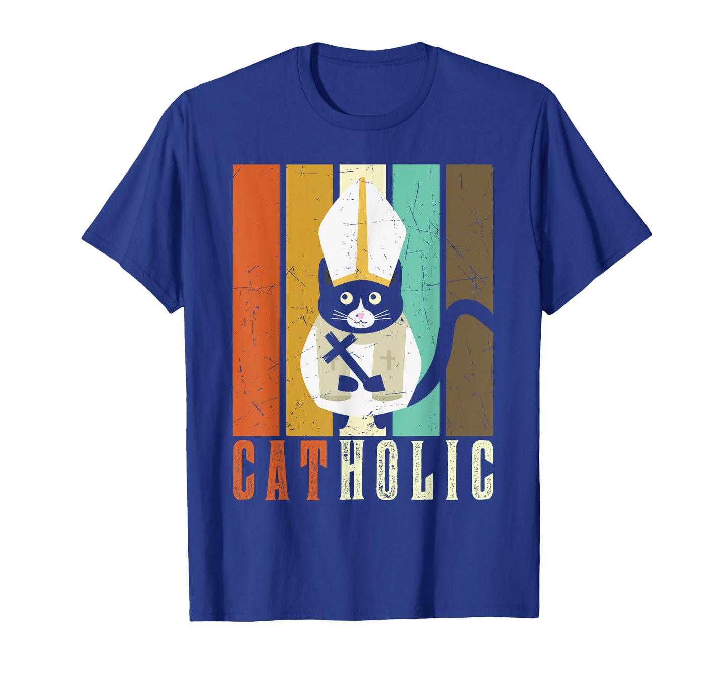 Funny Catholic T Shirts, Cat-holic Cat Lover Retro Vintage T-Shirt
