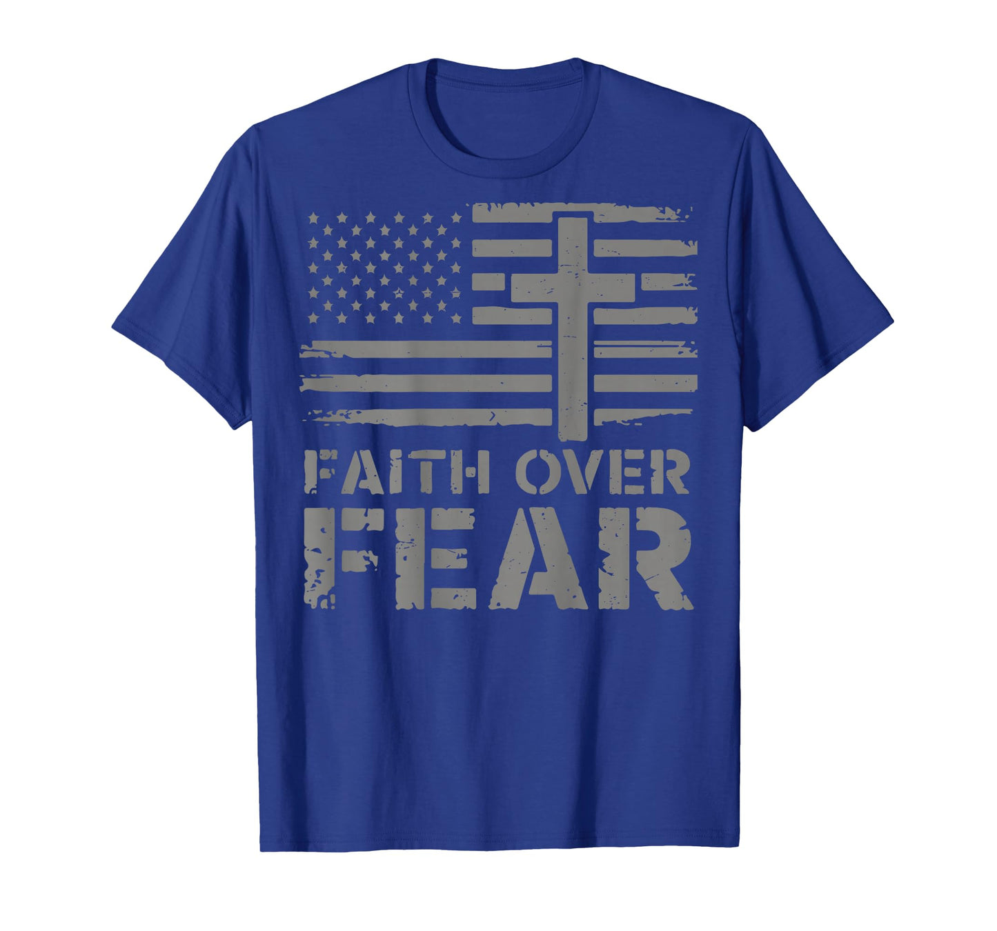 Mens Christian Faith Over Fear American Flag Patriotic Jesus T-Shirt