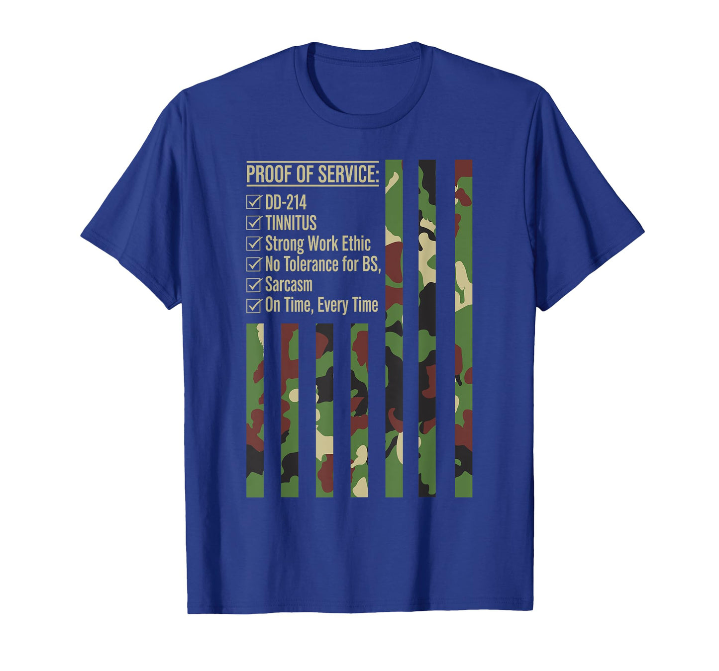 Proof of Service t shirt Camouflage Strip USA Flag DD-214 T-Shirt