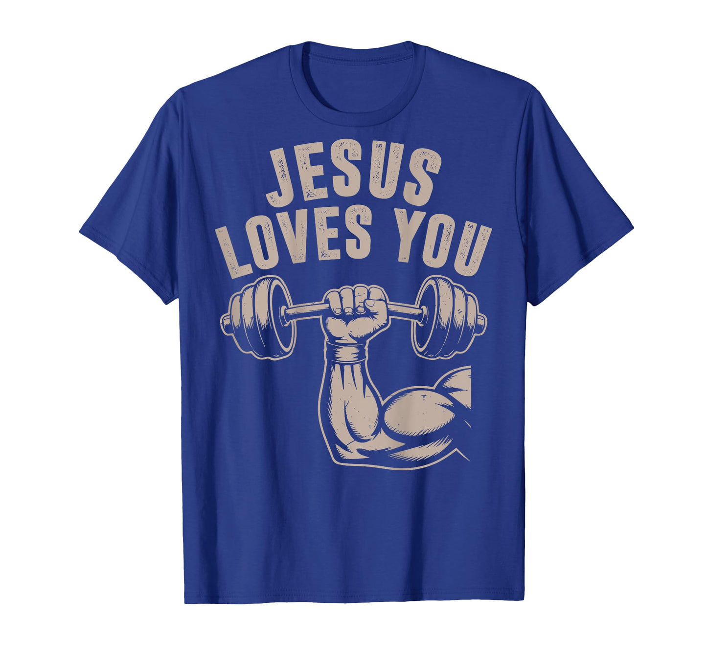 Jesus Loves You Funny Christian Workout Gym Barbell Cross T-Shirt