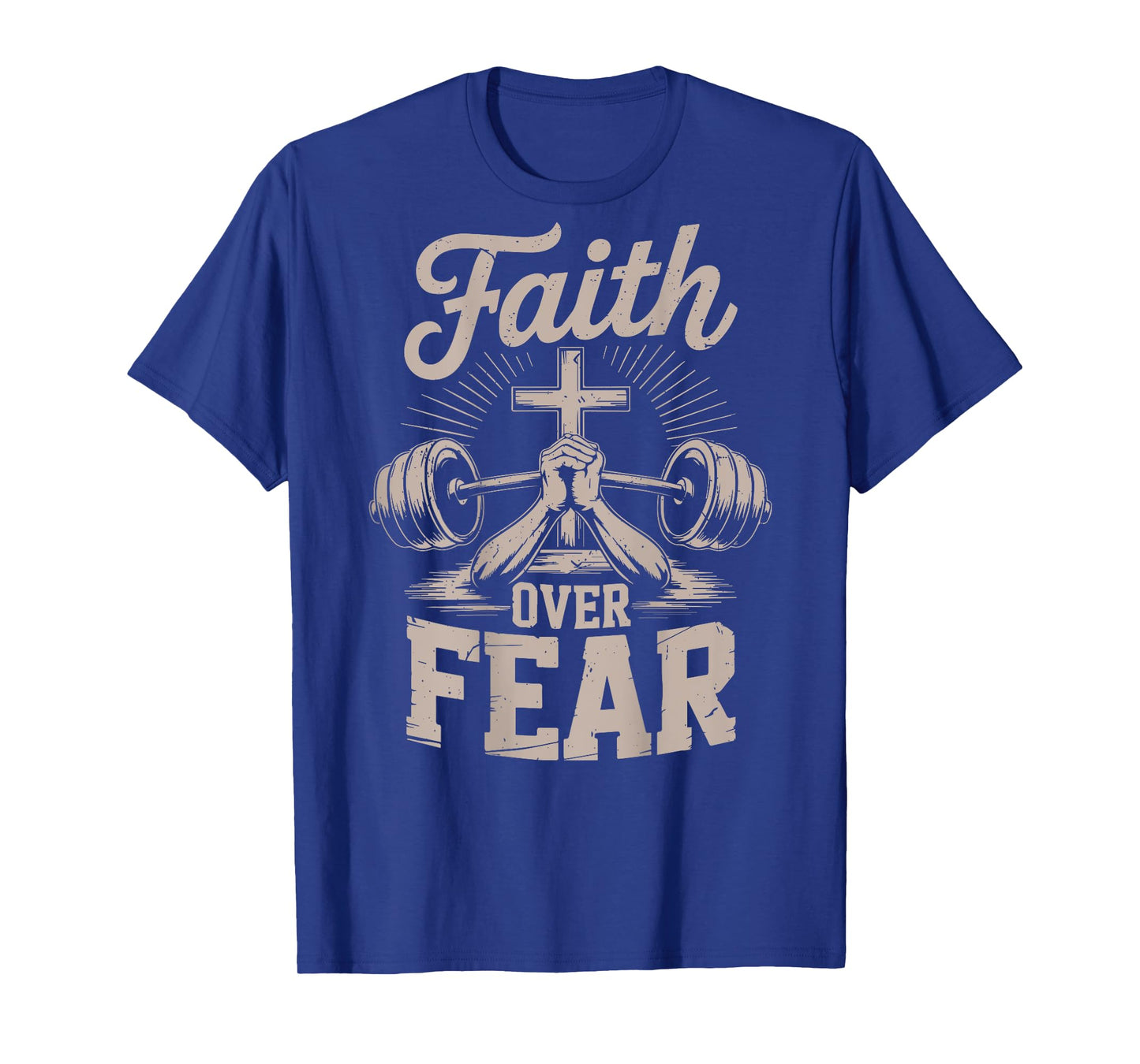 Men's Faith Over Fear Christian Gym Workout Graphic On Back T-Shirt