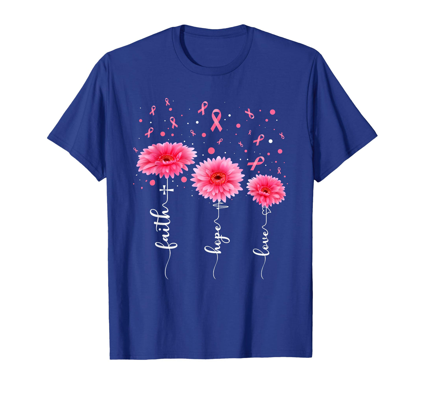 Faith Hope Love Flowers Breast Cancer Awareness Support T-Shirt
