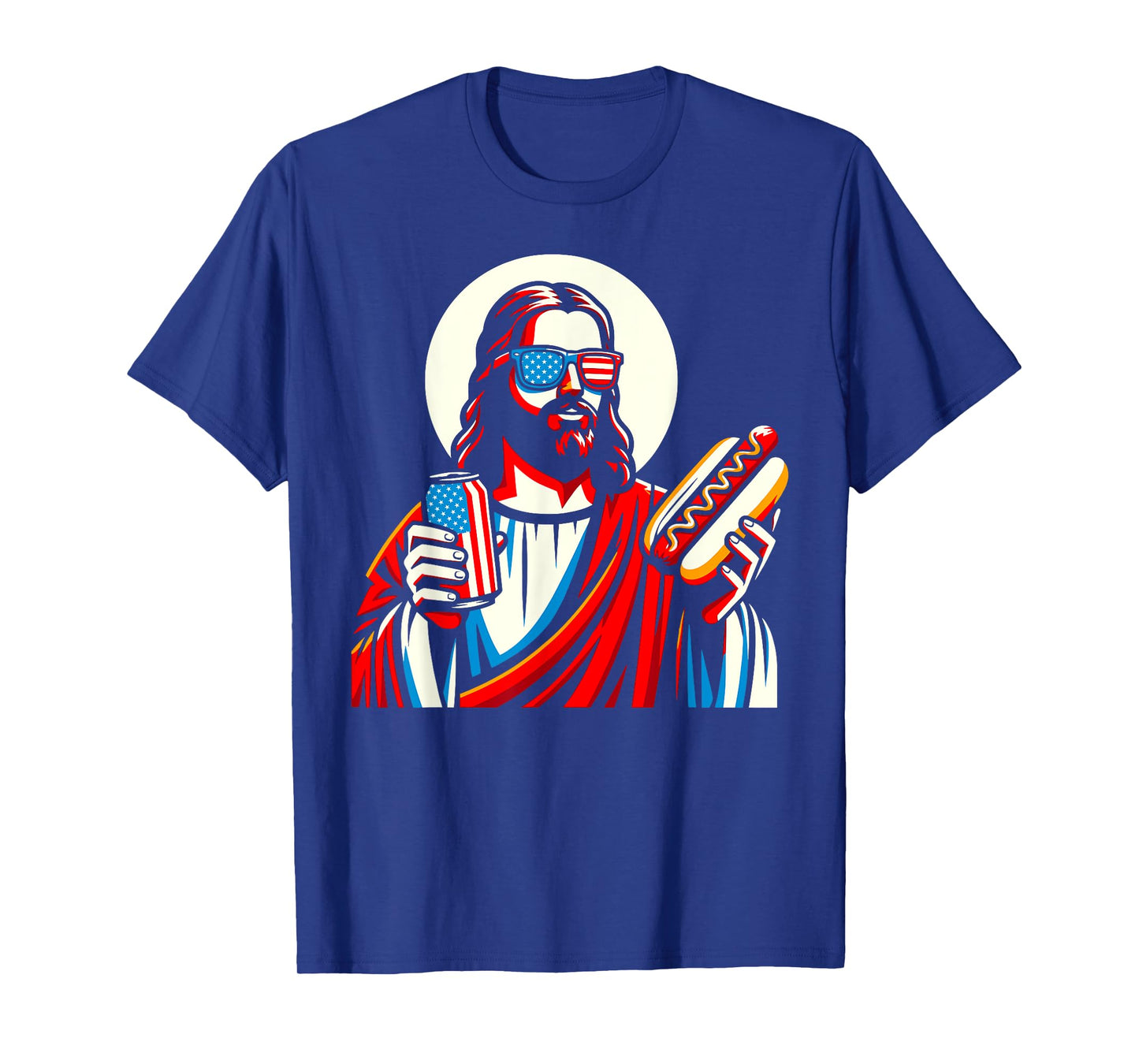 Funny Jesus USA American Christian Patriotic Beer Hotdog Women Men T-Shirt