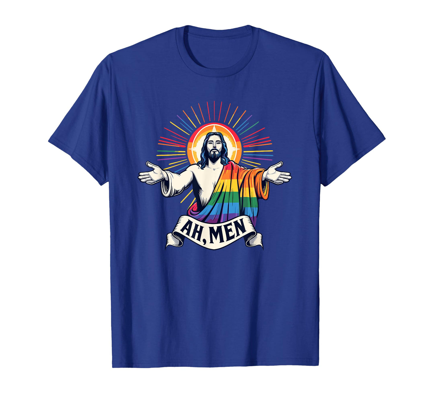 Ah Men Funny LGBT Gay Pride Jesus Rainbow Flag Christian T-Shirt