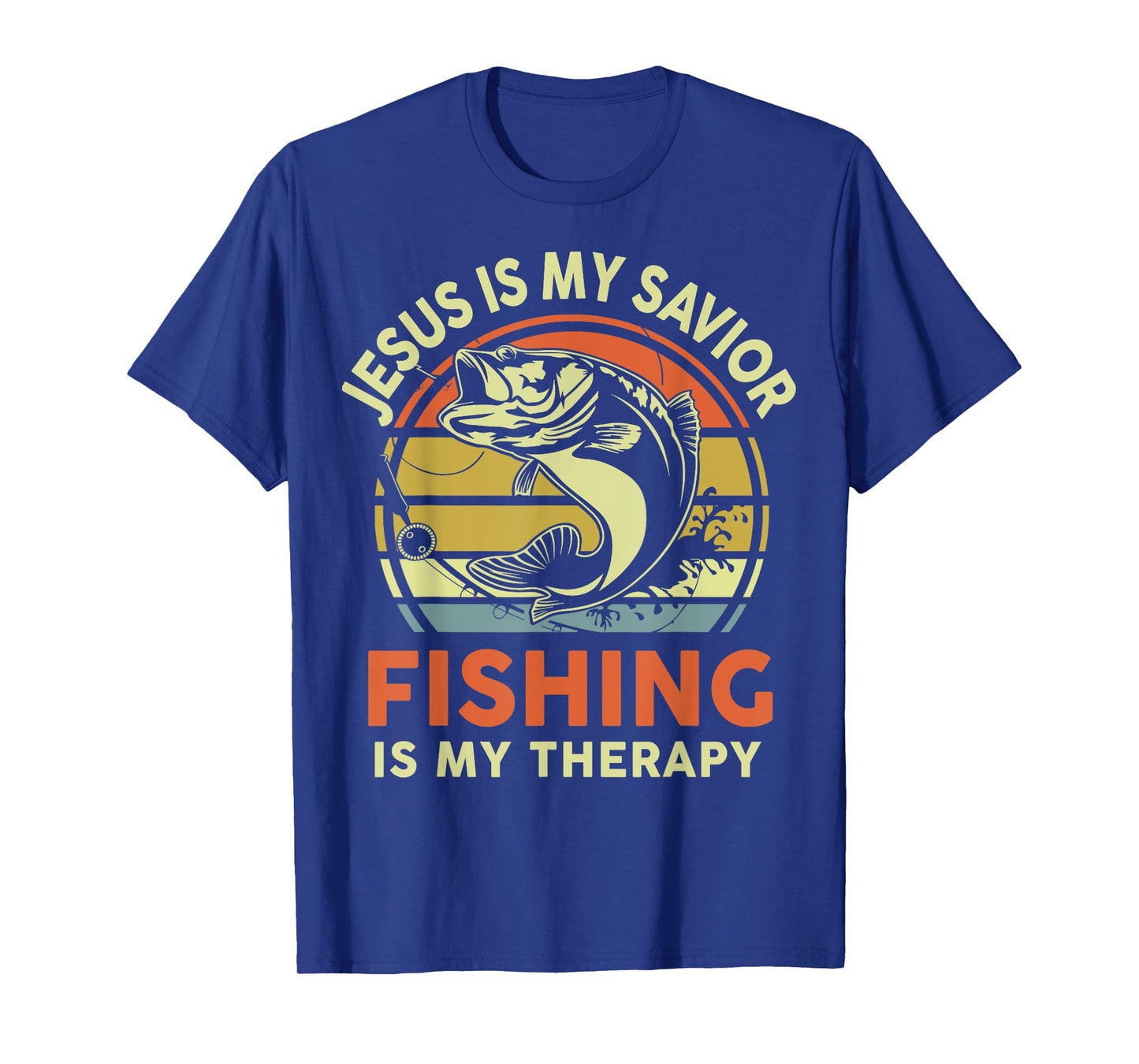 Jesus Is My Savior Fishing Therapy Funny Christian Bass Dad T-Shirt