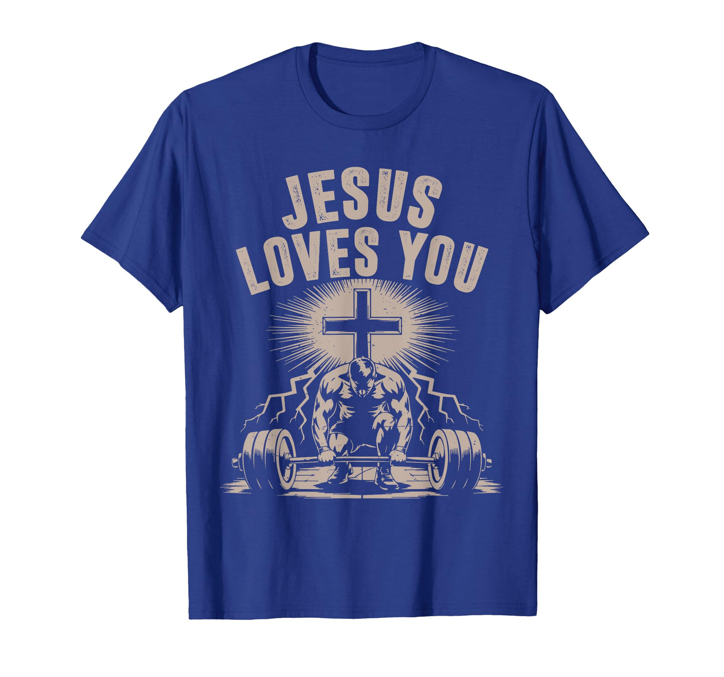 Jesus Loves You Funny Christian Workout Gym Barbell Cross T-Shirt