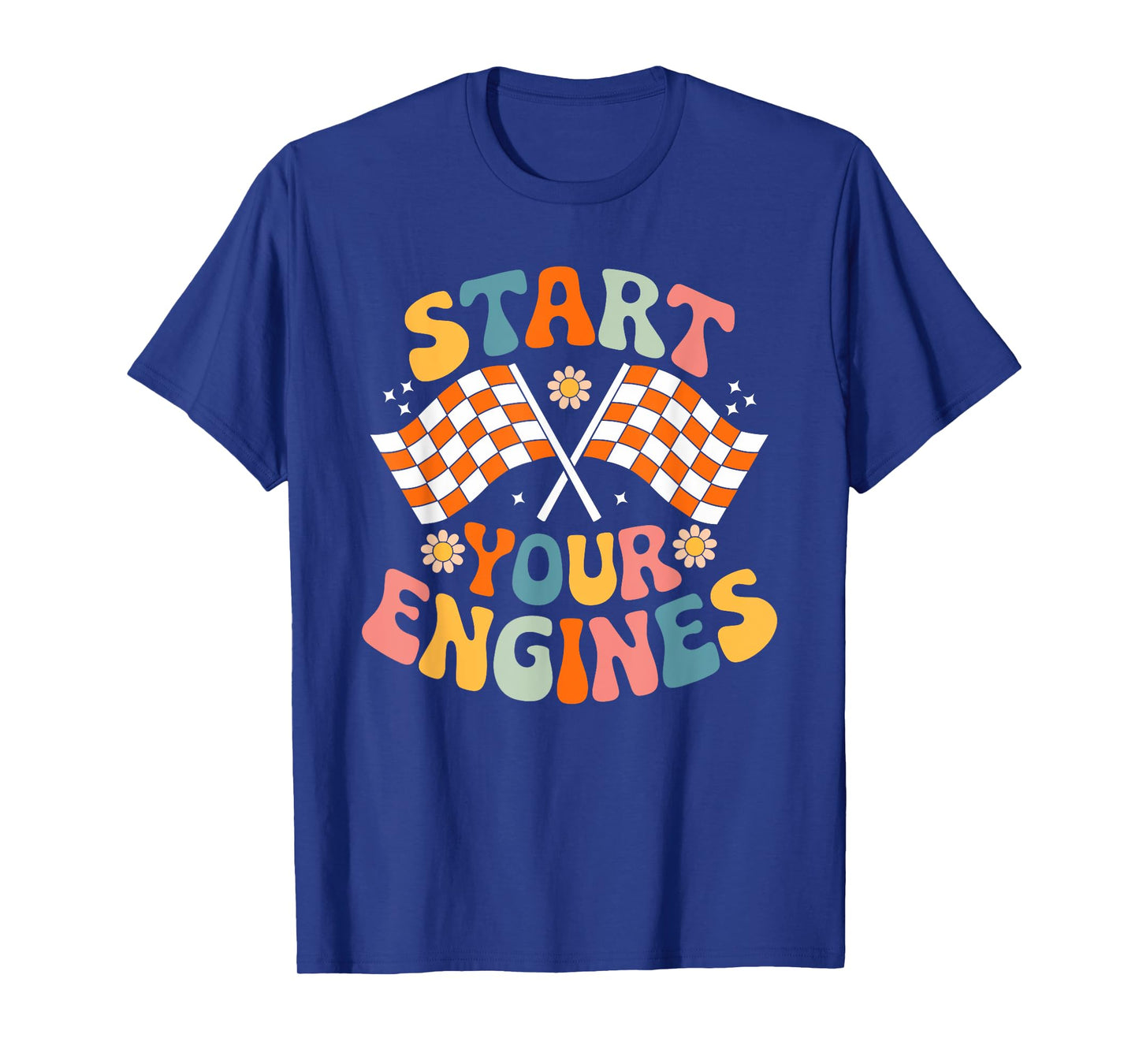 Groovy Start Your Engines Retro Checkered Flag Race Car T-Shirt