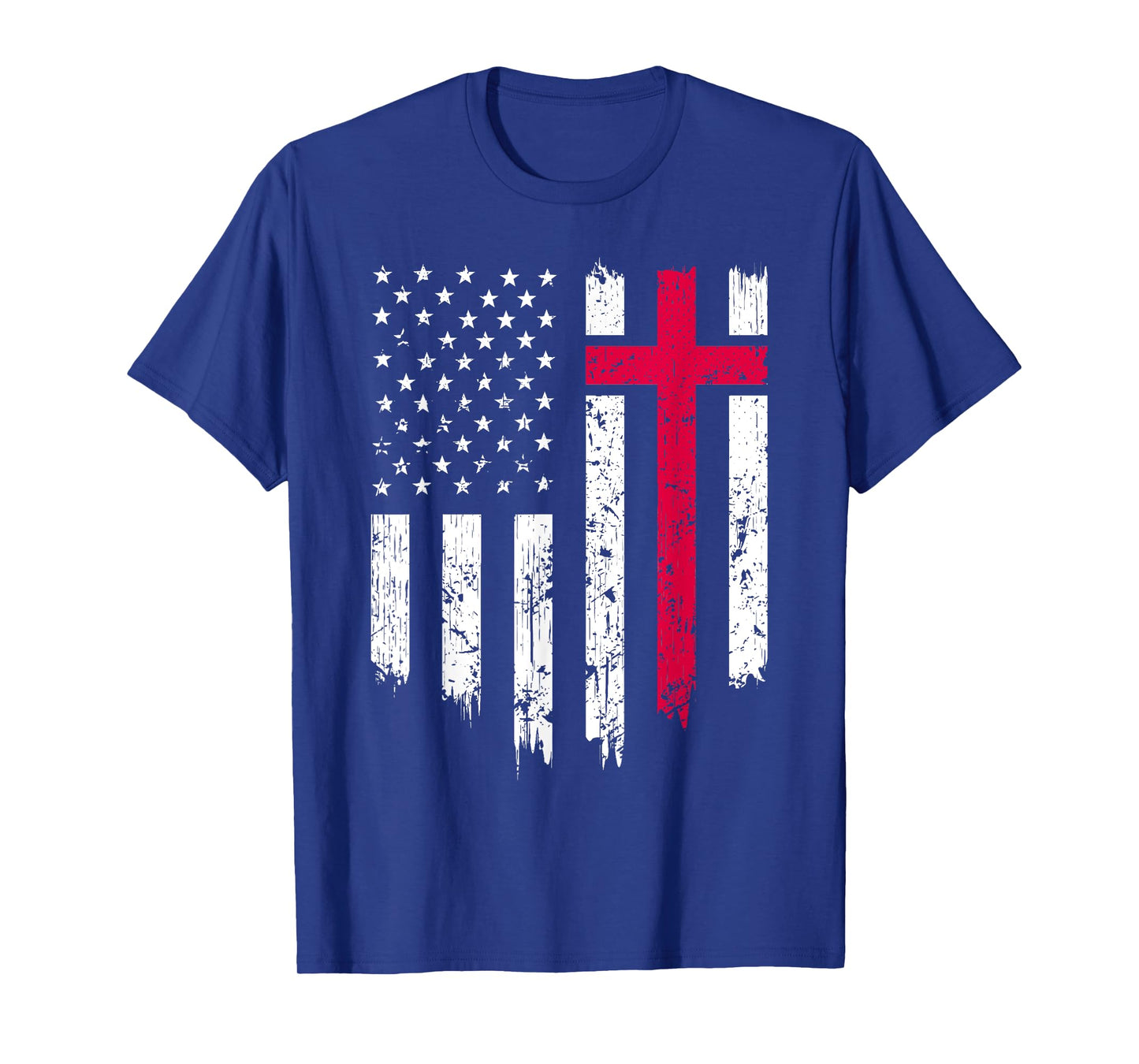 Vintage Distressed USA Flag Cross Christian Faith Gift T-Shirt