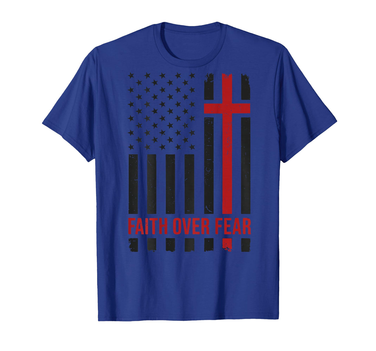 Mens American Flag Faith Over Fear Christian Patriotic Cross T-Shirt