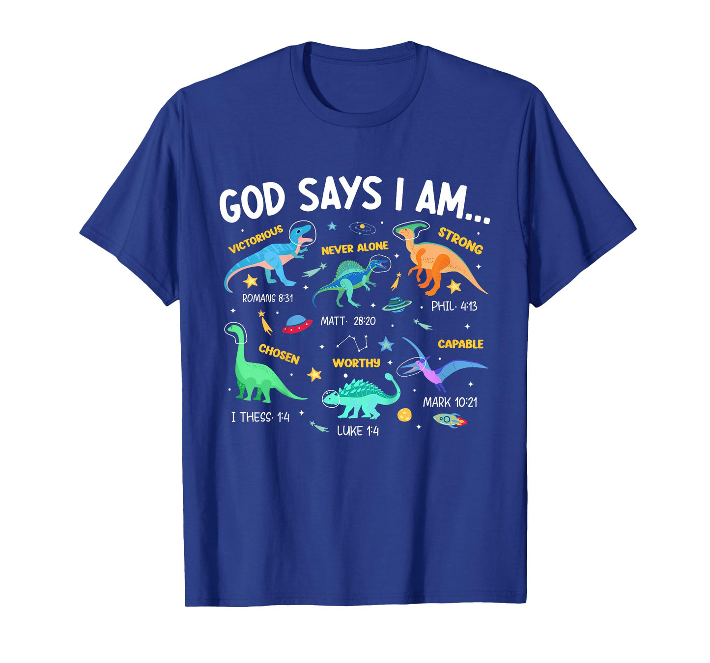 Kids Christian Lovers God Says I Am Space Dinosaur Kids Jesus T-Shirt