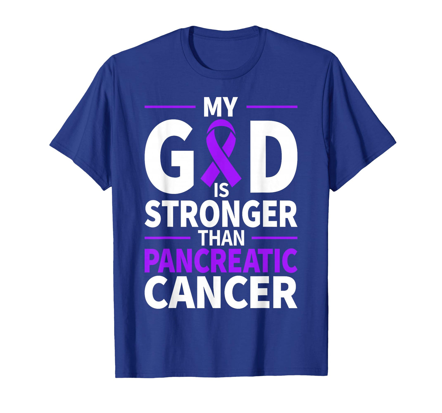 My God is Stronger Than Pancreatic Cancer Purple Ribbon T-Shirt