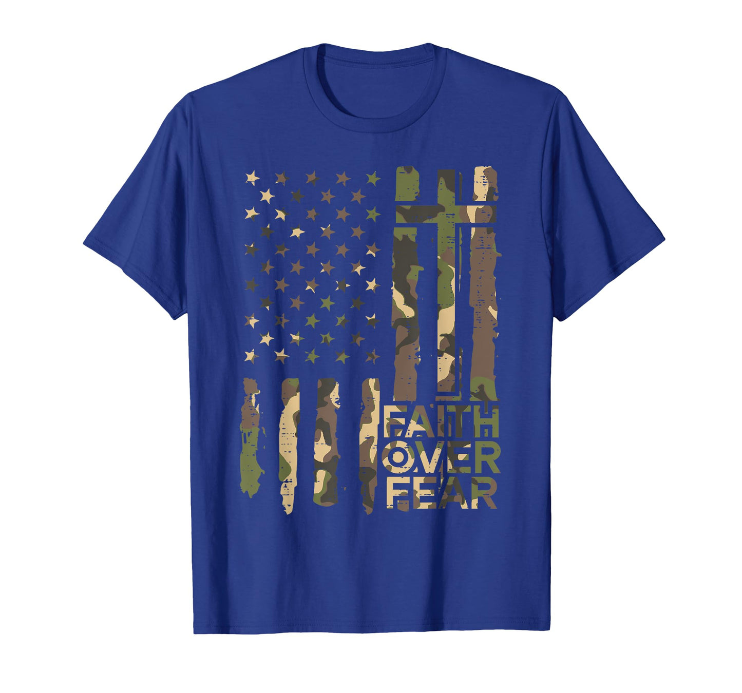 Christian Faith Over Fear Camo US Flag Patriot Men Women Kid T-Shirt
