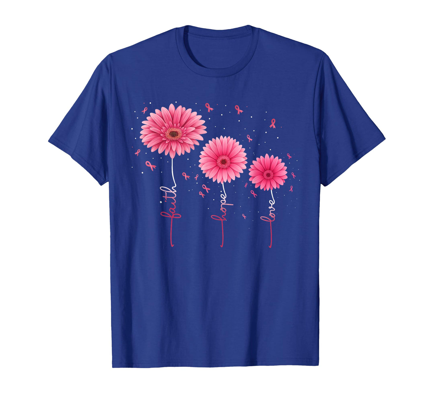 Faith Hope Love Ribbon Pink Flower Breast Cancer Awareness T-Shirt