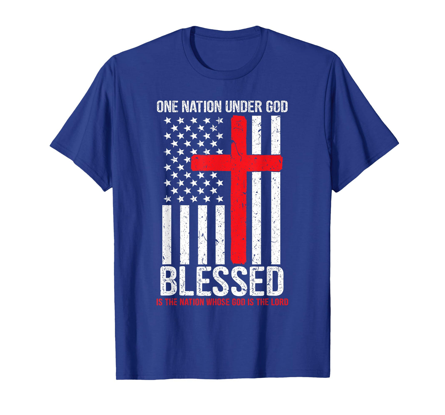 One Nation Under God Blessed American Flag Christian Cross T-Shirt