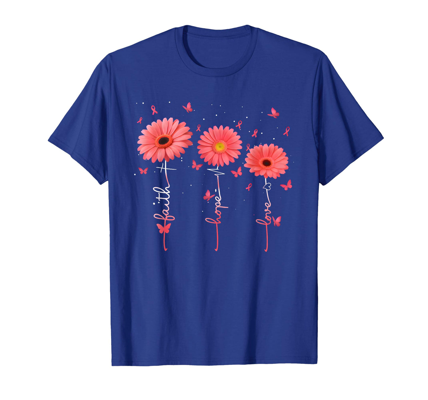 Faith Hope Love Flowers Breast Cancer Awareness Support T-Shirt