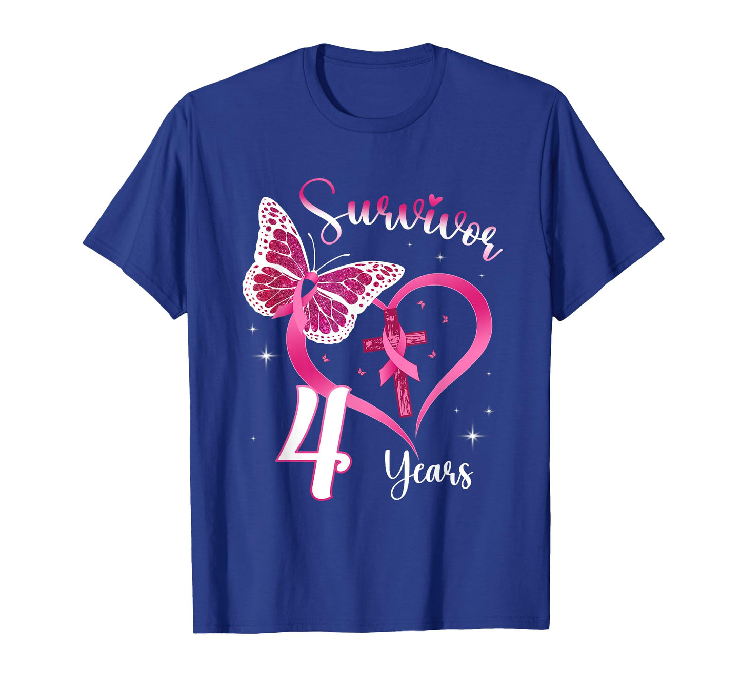 Breast Cancer Survivor Pink Ribbon Butterfly 4 Years Gift T-Shirt
