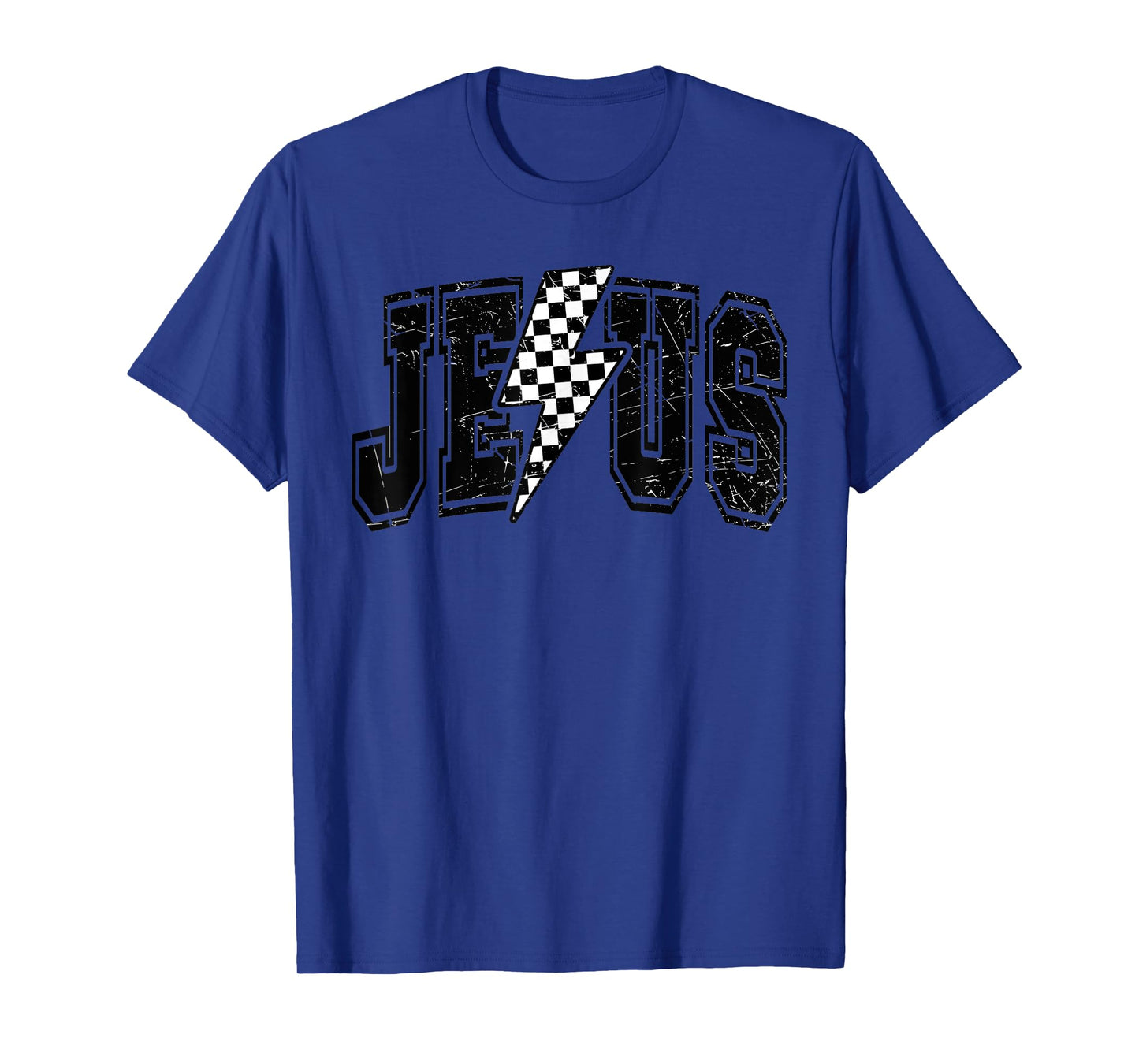 Funny Retro Groovy Checkered Jesus Lightning Bolt Apparel T-Shirt