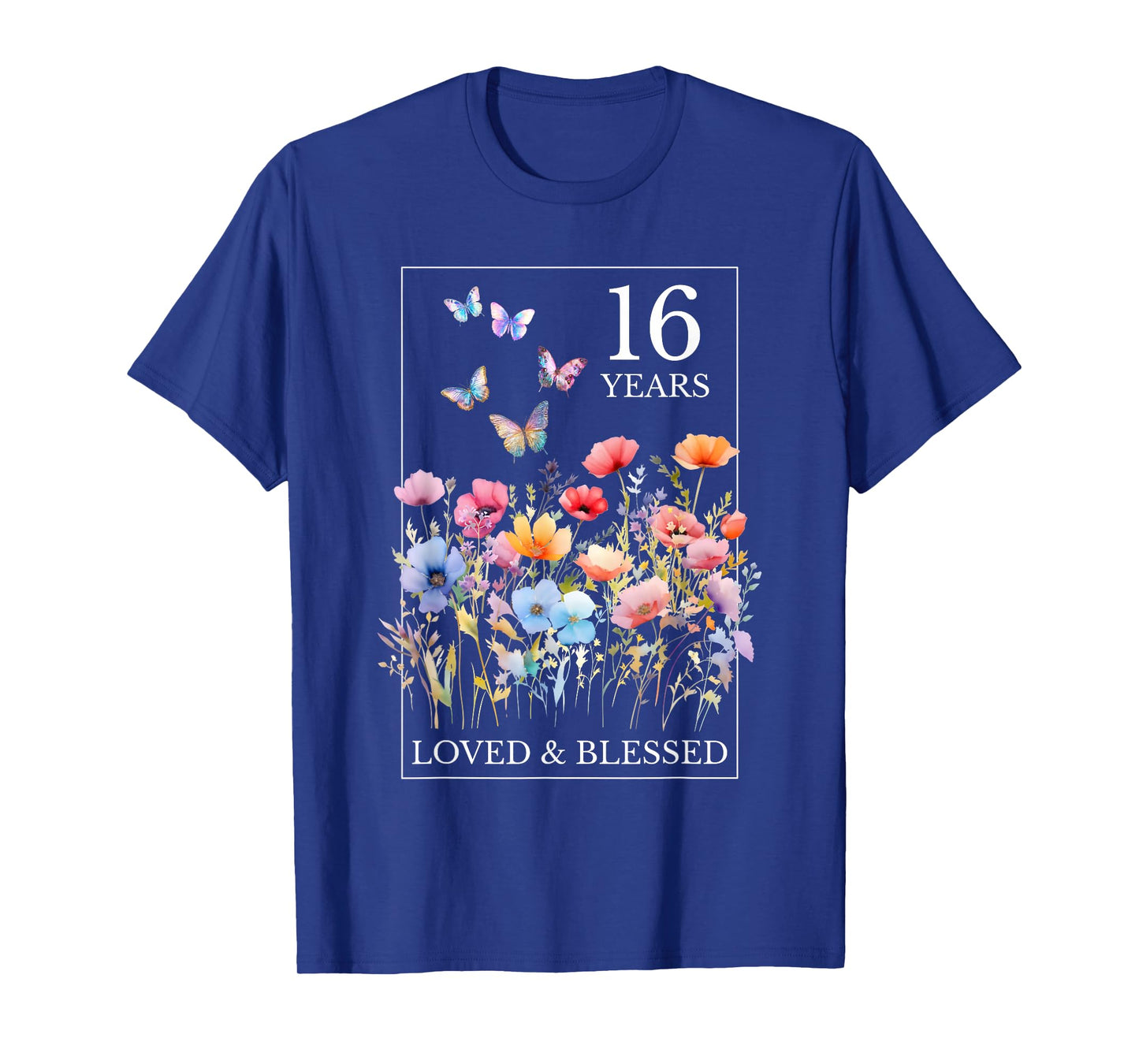 16 Years Loved Blessed Butterfly Flower Stamp 16th Birthday T-Shirt