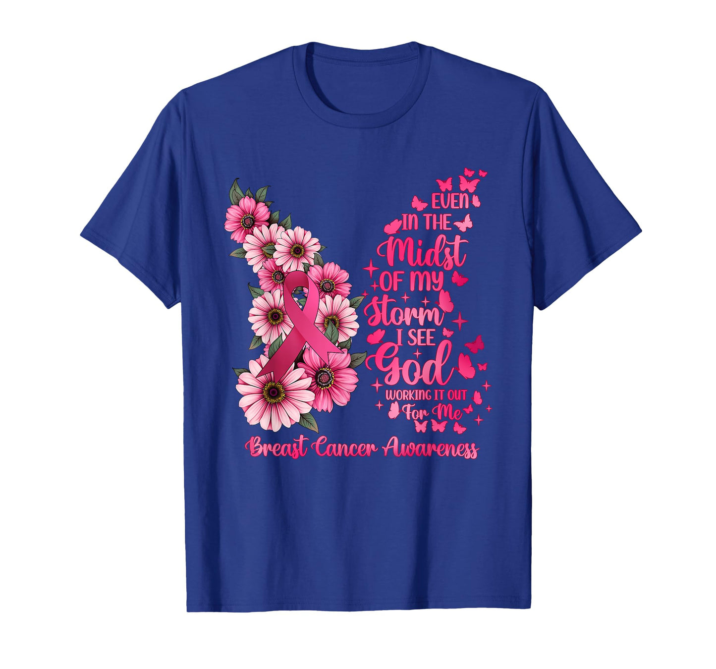 Breast Cancer Awareness God Bible Verse Pink Butterfly Women T-Shirt
