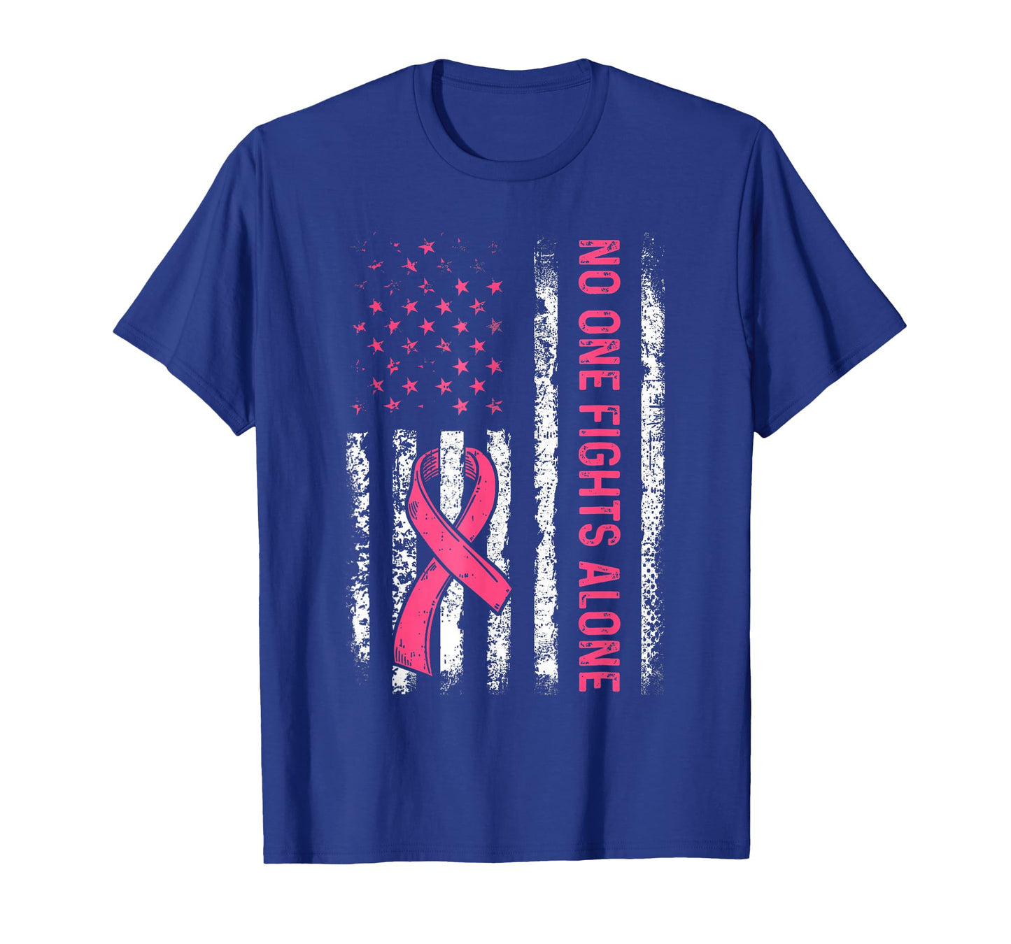 No One Fights Breast Cancer Alone American Flag Pink Ribbon T-Shirt