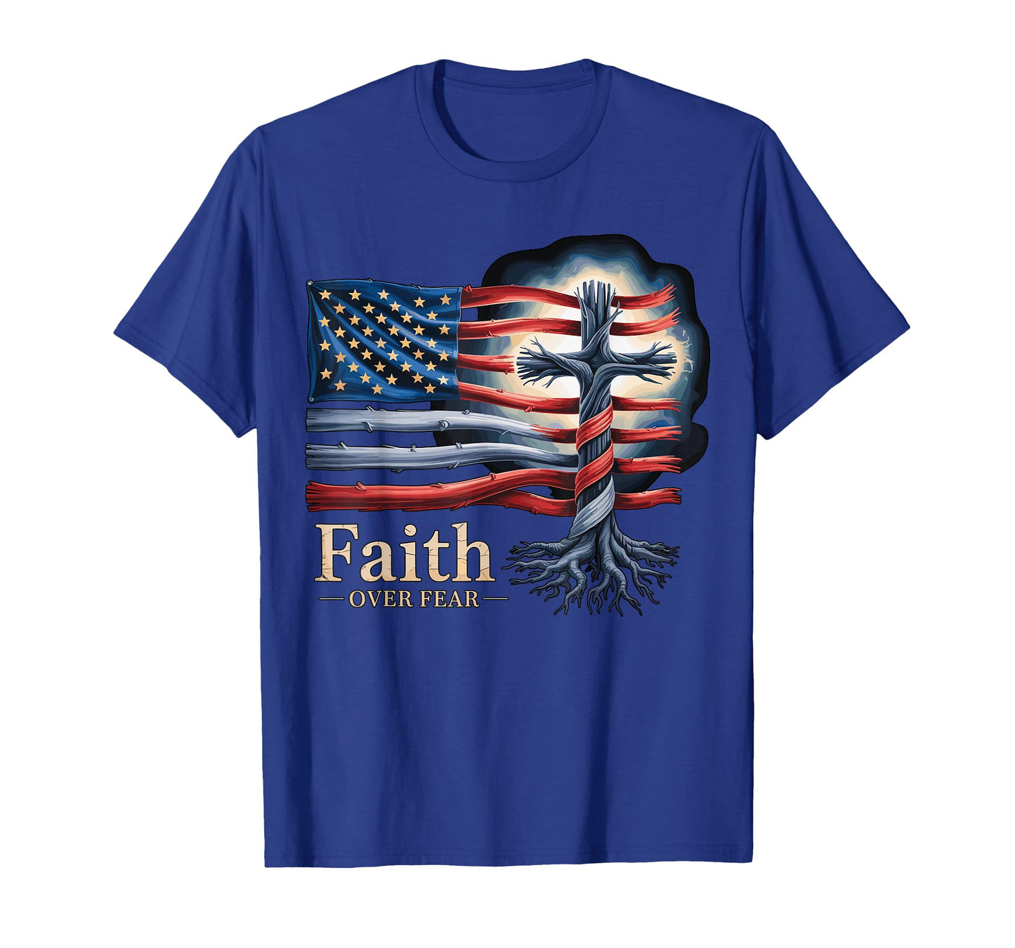 Faith Over Fear Cross USA Flag T-Shirt