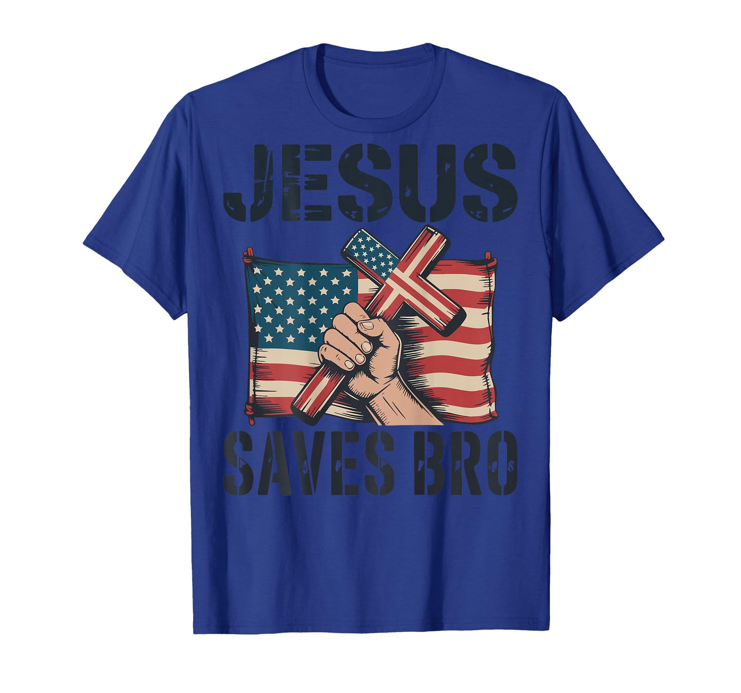 Jesus Save Bro American Flag Christian Patriotic Cross Faith T-Shirt