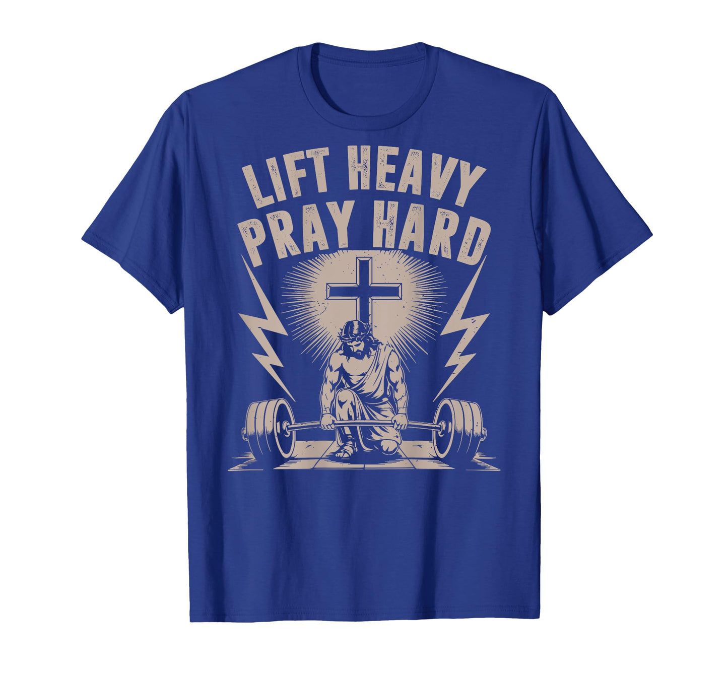 Men's Lift Heavy Pray Hard Christian Workout Jesus Gym Funny T-Shirt