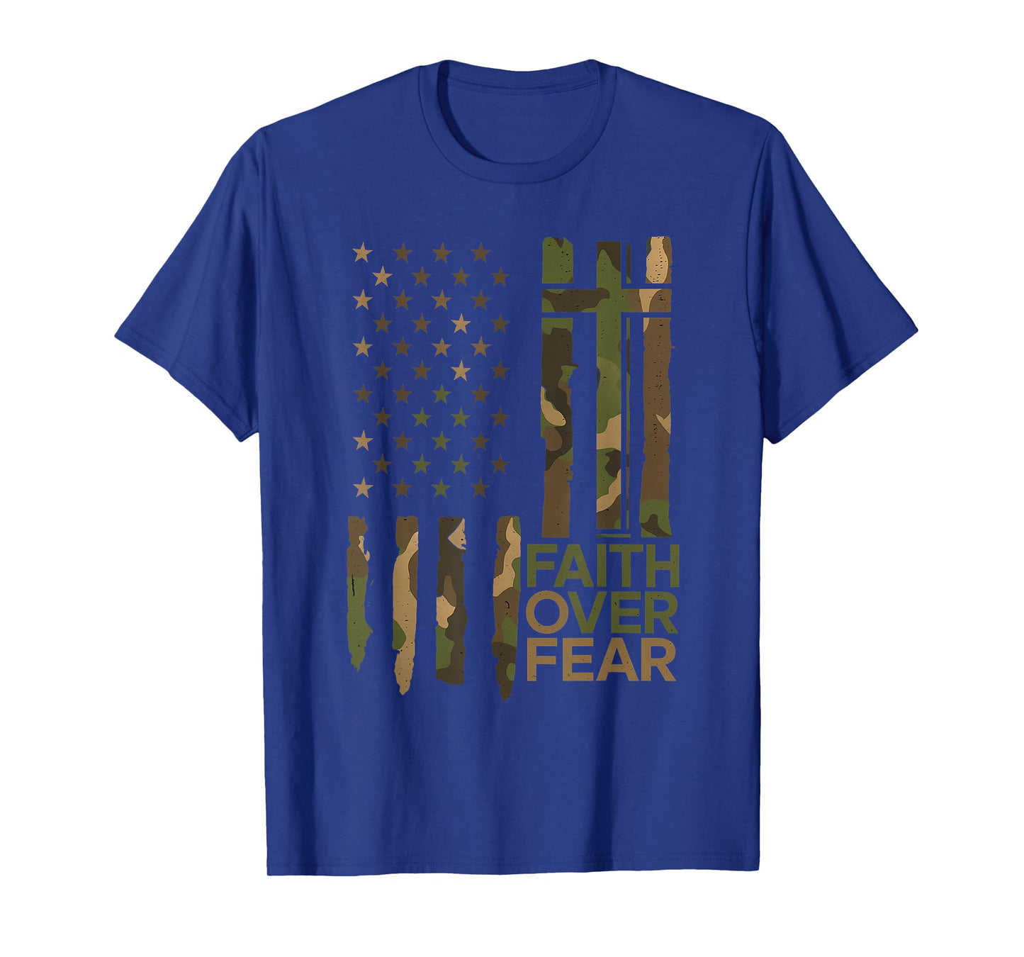 Vintage Design Christian Faith Over Fear Camo US Flag T-Shirt