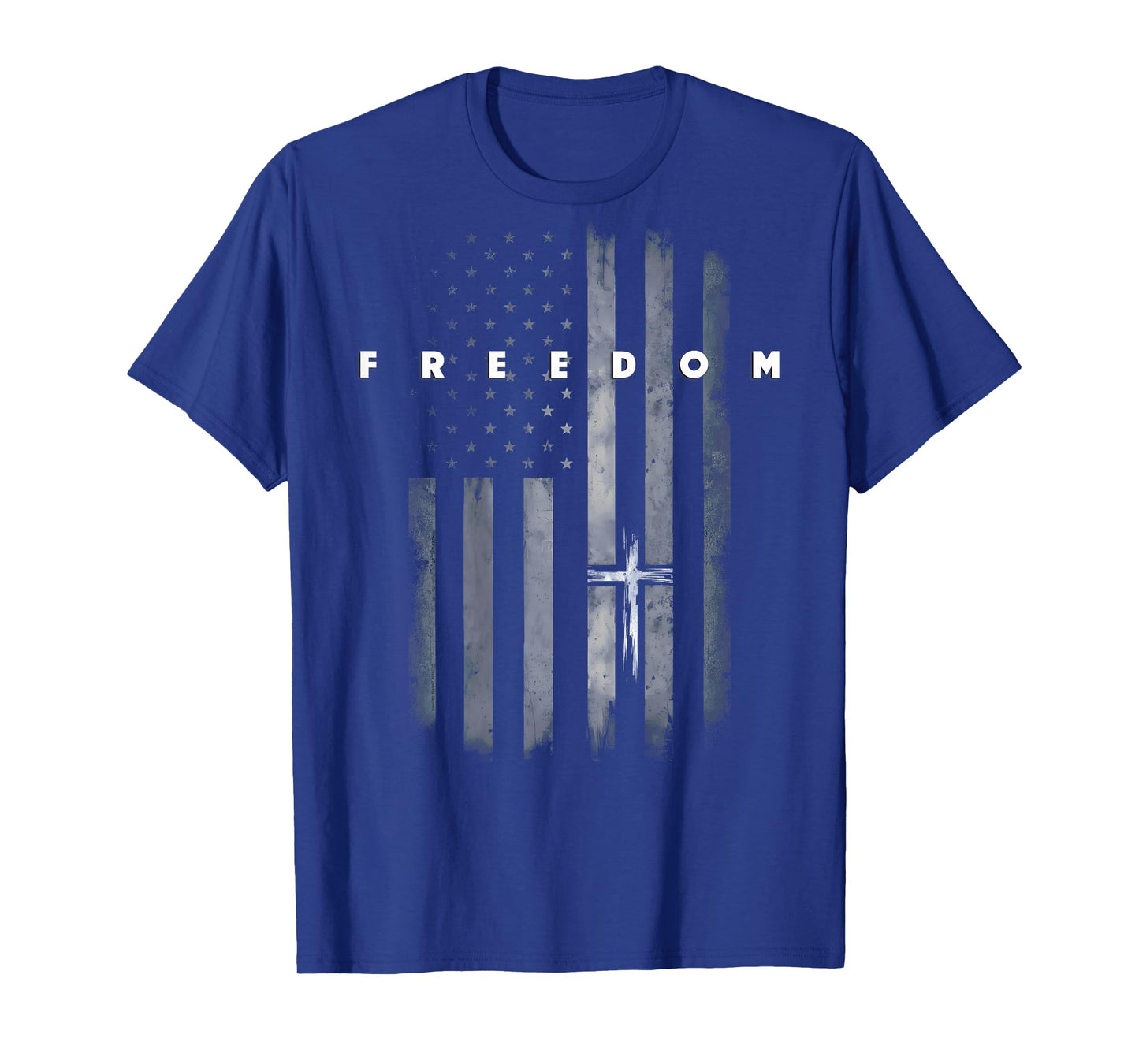 On Back Grunge American Flag and Cross Faith Family Freedom T-Shirt