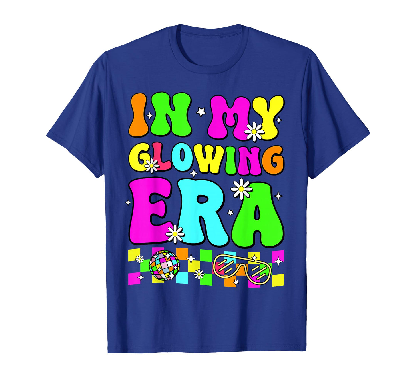 Retro In My Glowing Era Colorful Unisex-Adult T-Shirt, Black, Small, Short Sleeve, Tie-Dye, Cartoon, Casual, SHIRT, All Seasons, Family Gatherings & Holidays
