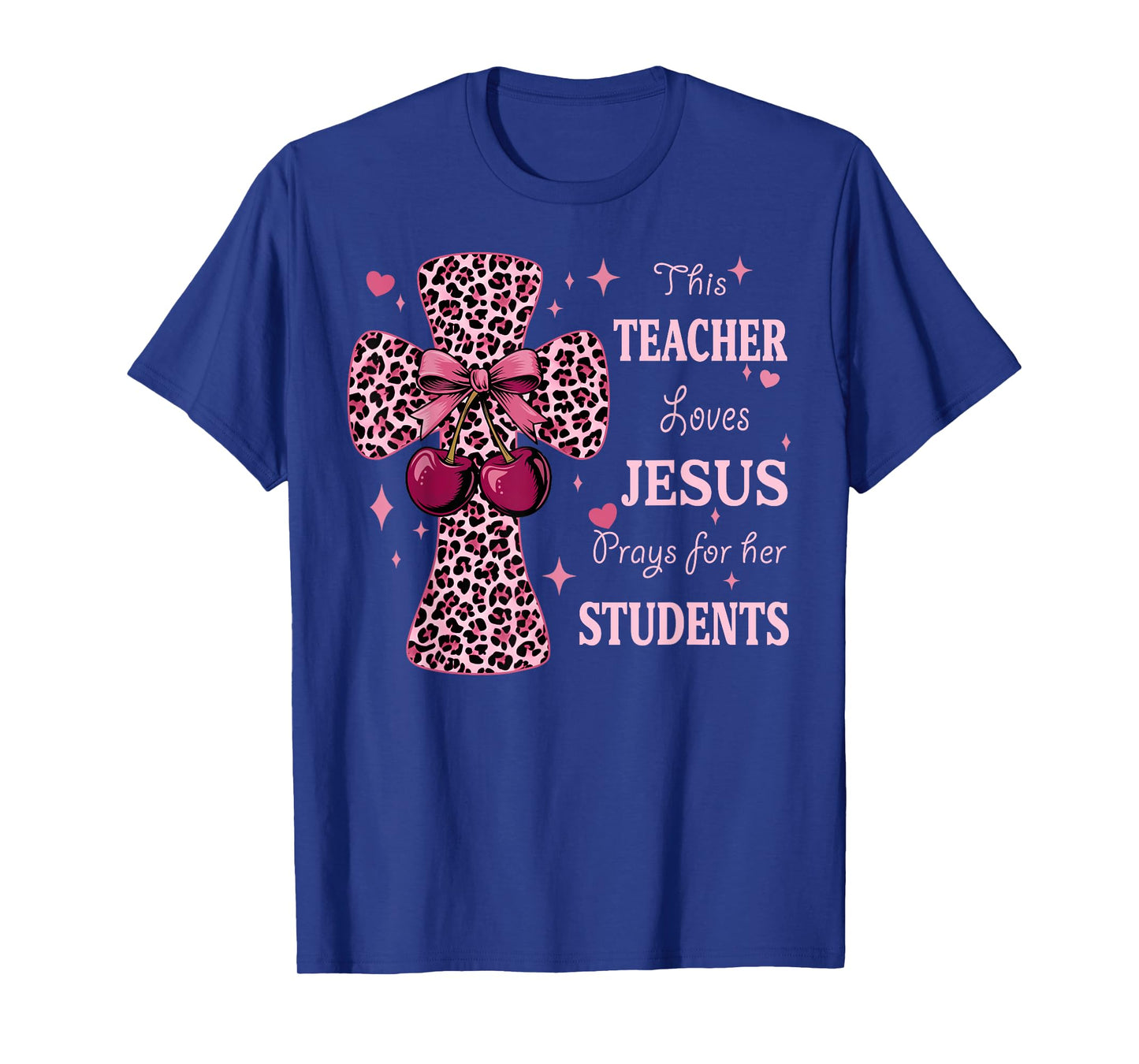 Leopard Cross and Cherry Design for Christian Teachers T-Shirt