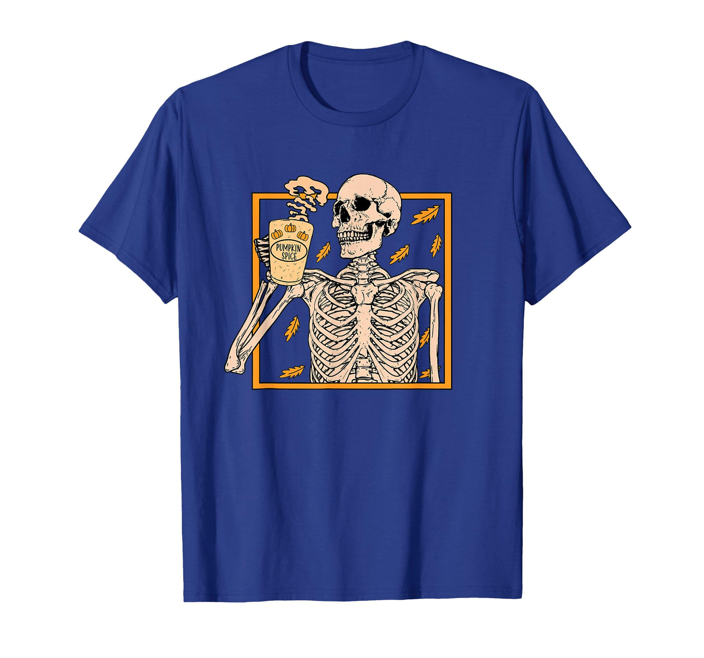 Skeleton Drinking Coffee Pumpkin Spice Latte Autumn Coffee T-Shirt