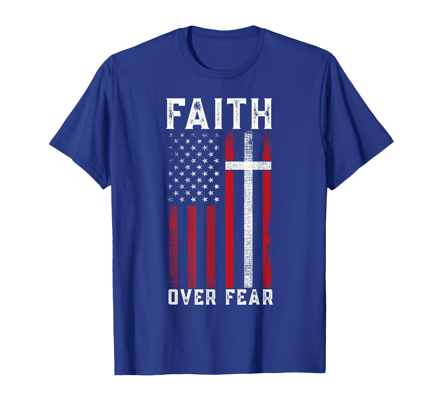 Inspirational Faith Over Fear USA Flag Christian Cross Jesus T-Shirt for Women Girls Kids Men
