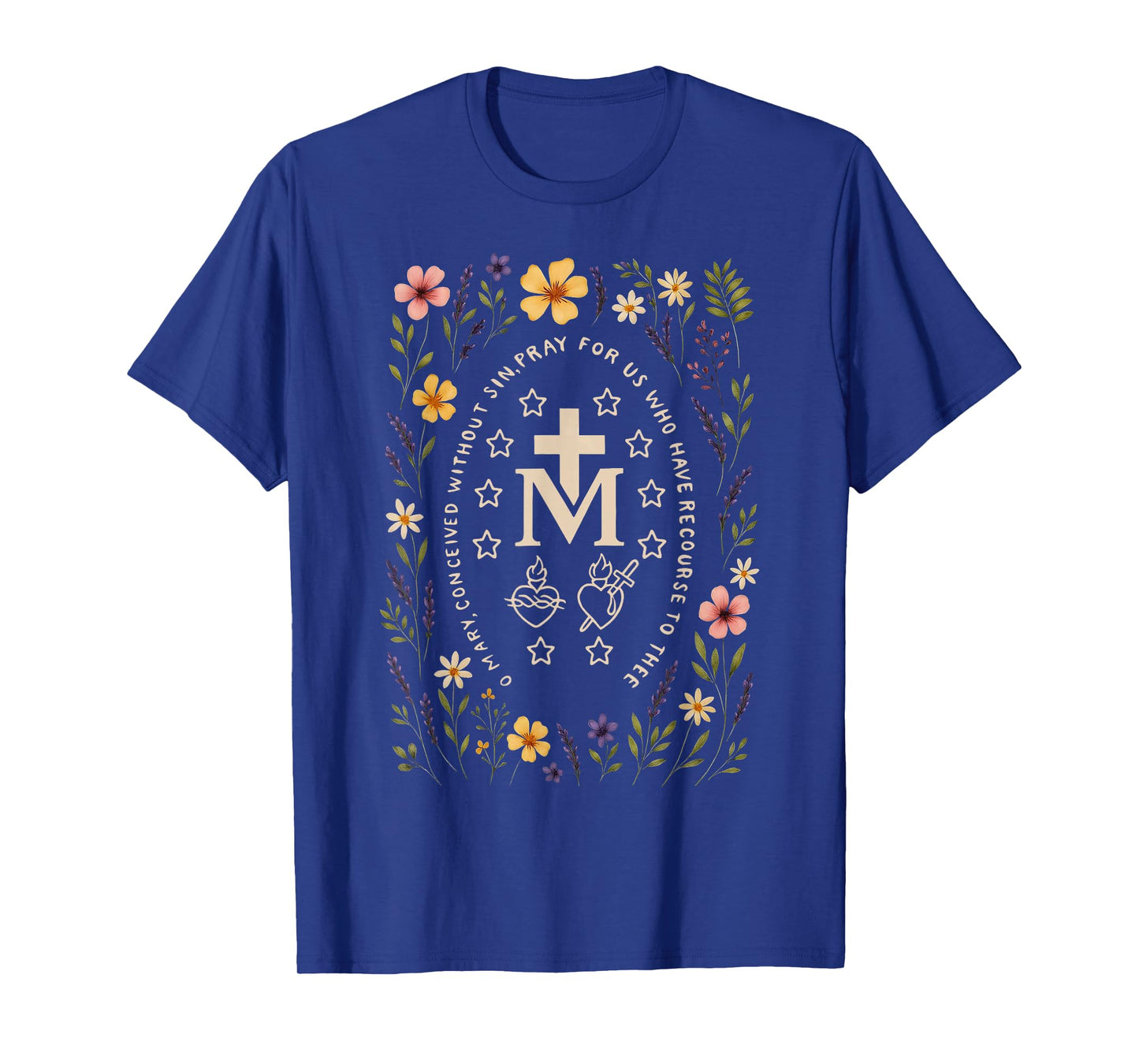 Marian Cross Floral Virgin Mary Catholic Mary T-Shirt