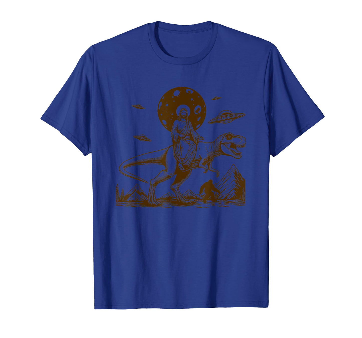Jesus Riding Dinosaur UFO Bigfoot Funny T-Shirt
