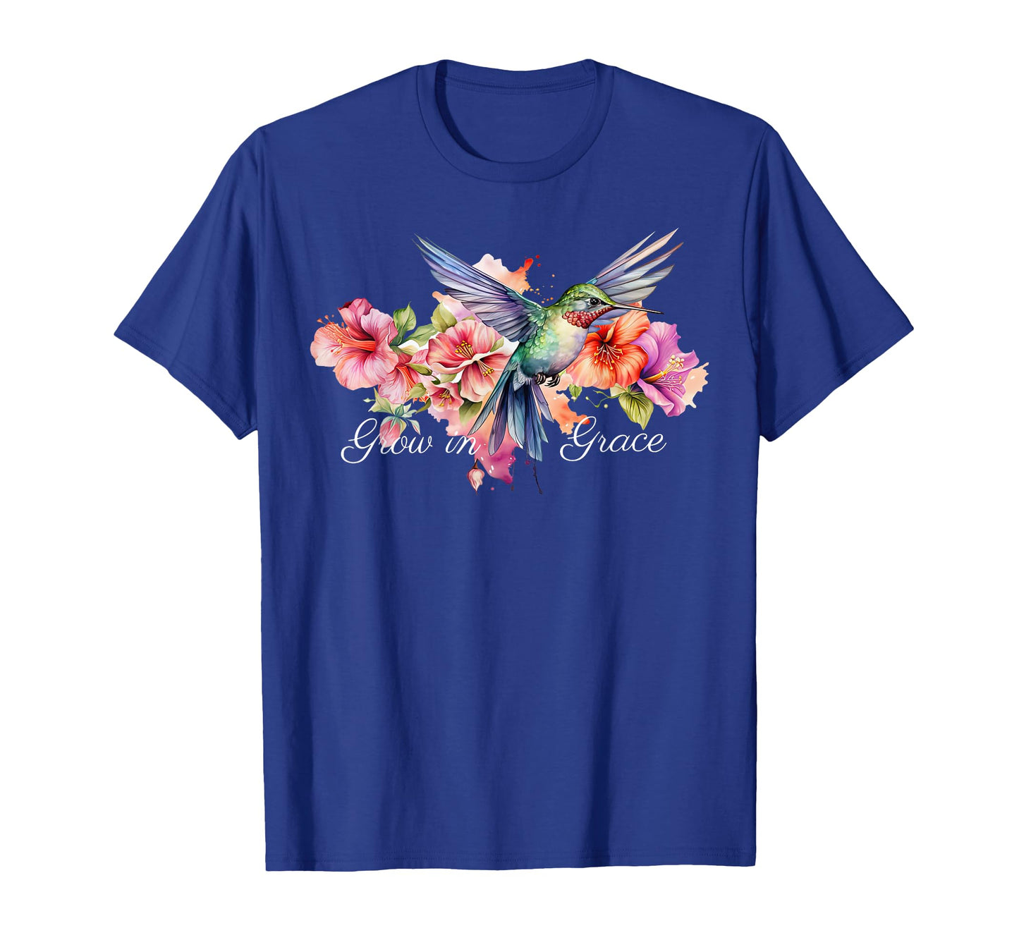 Grow In Grace Flower Hummingbird Christian Bible Verse T-Shirt
