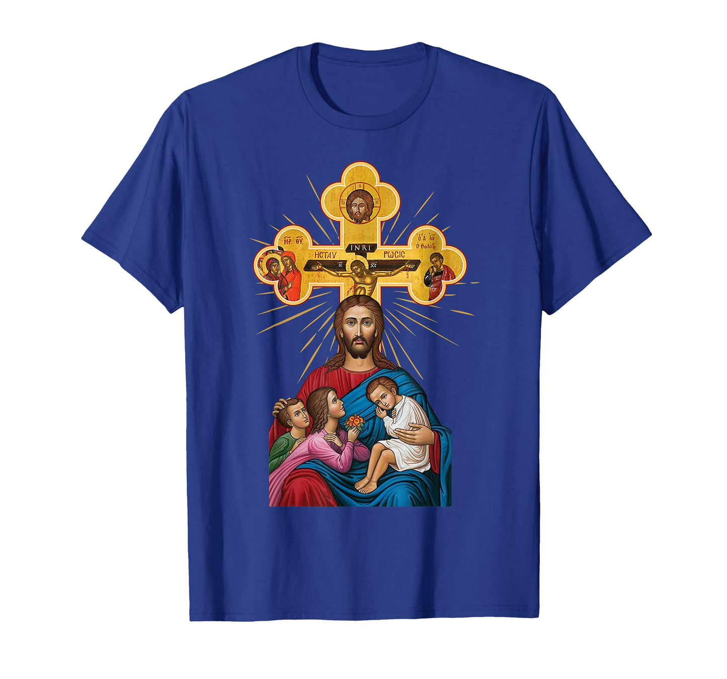 Jesus Christ with Holy Cross and Children Religious Icon Art T-Shirt