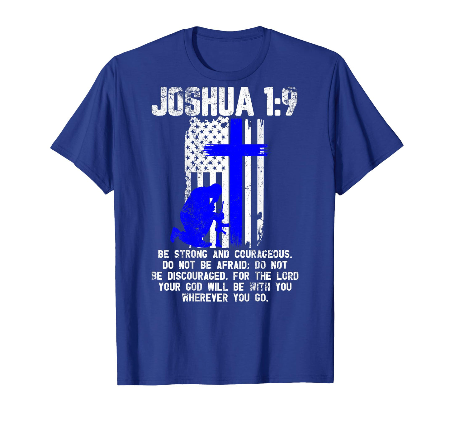 Thin Blue Line Police Cross Bible Verse Christian USA Flag Women Men T-Shirt